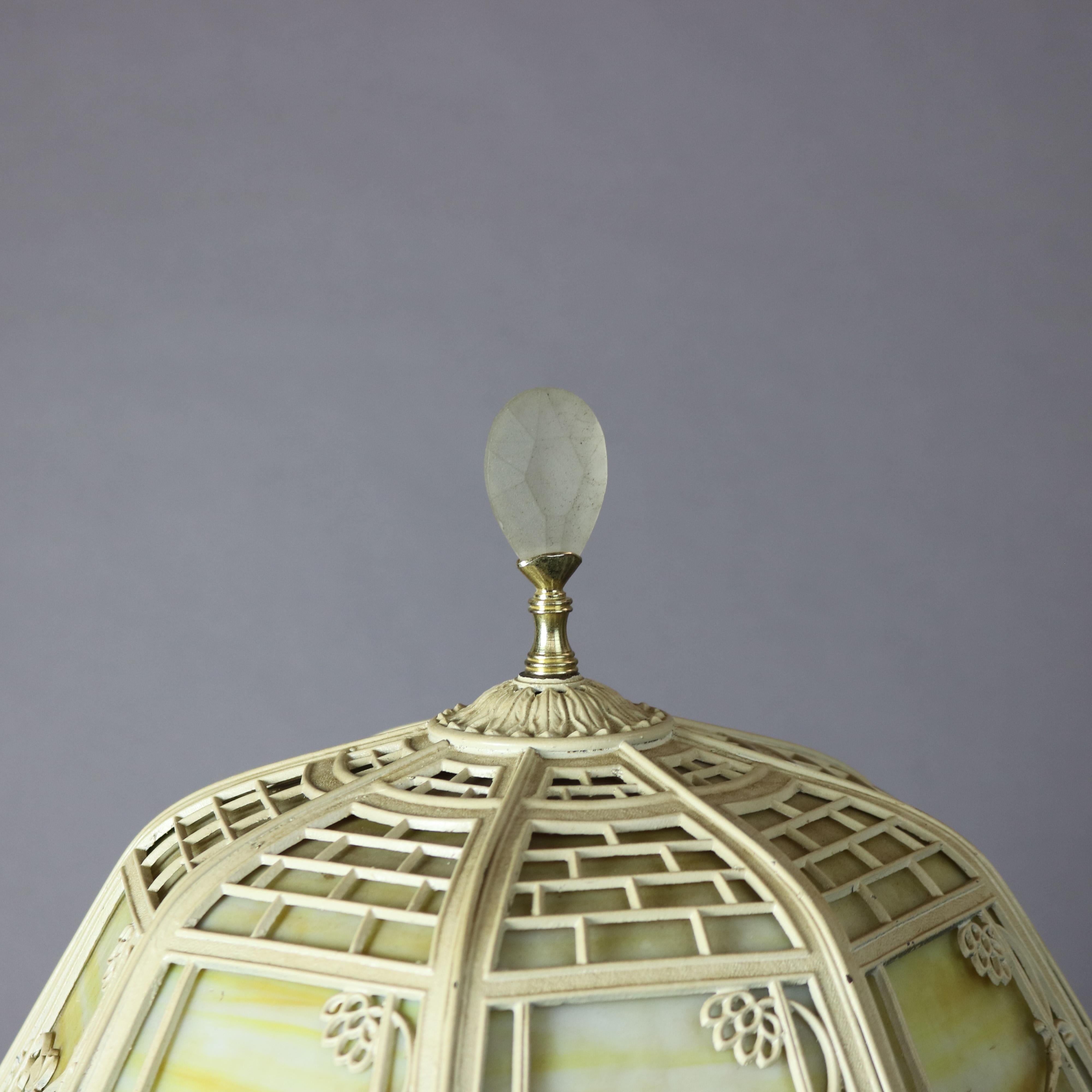 Cast Antique Arts & Crafts Bradley & Hubbard Slag Glass Table Lamp, circa 1920