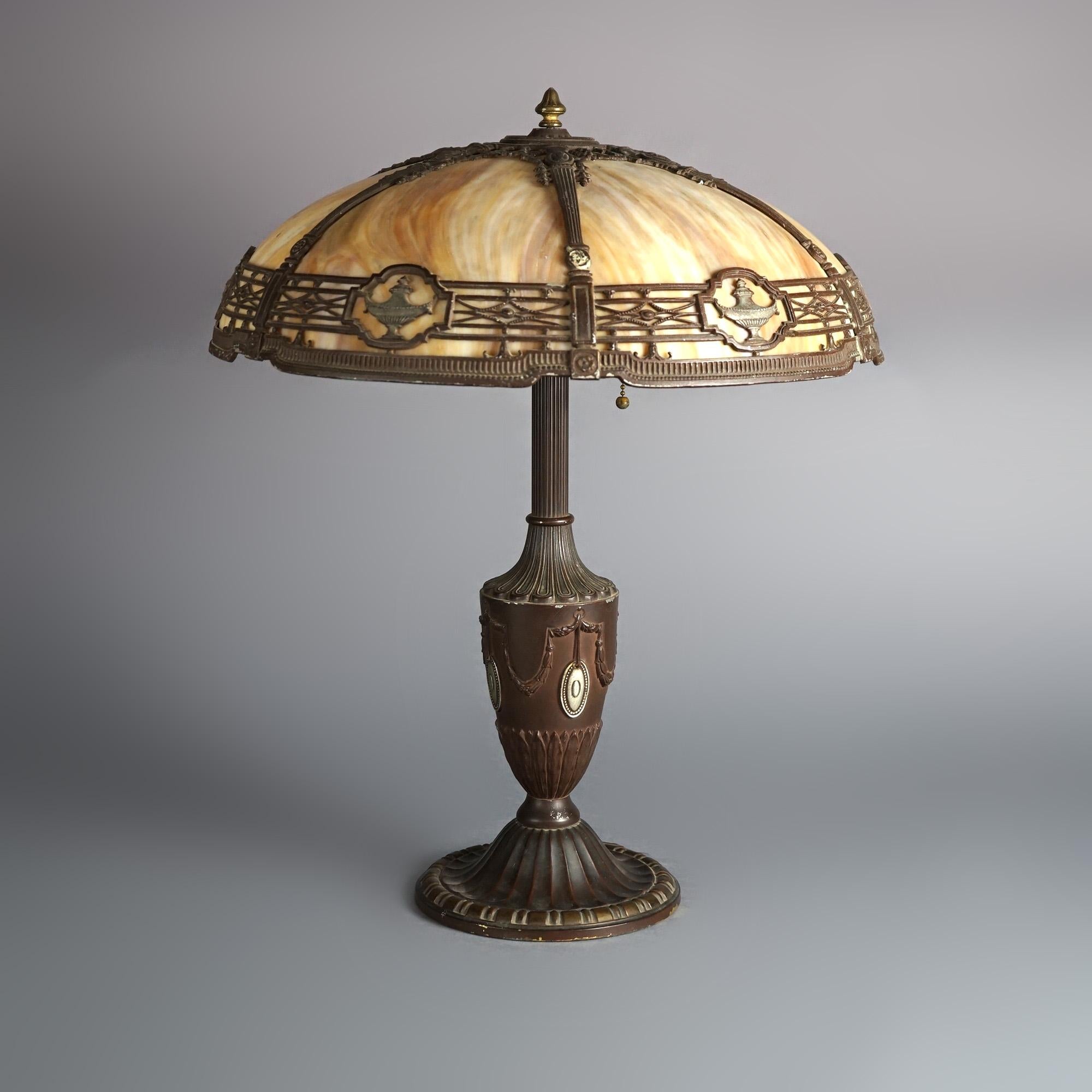 Arts and Crafts Antique Arts & Crafts Bradley & Hubbard Slag Glass Table Lamp Circa 1920 For Sale