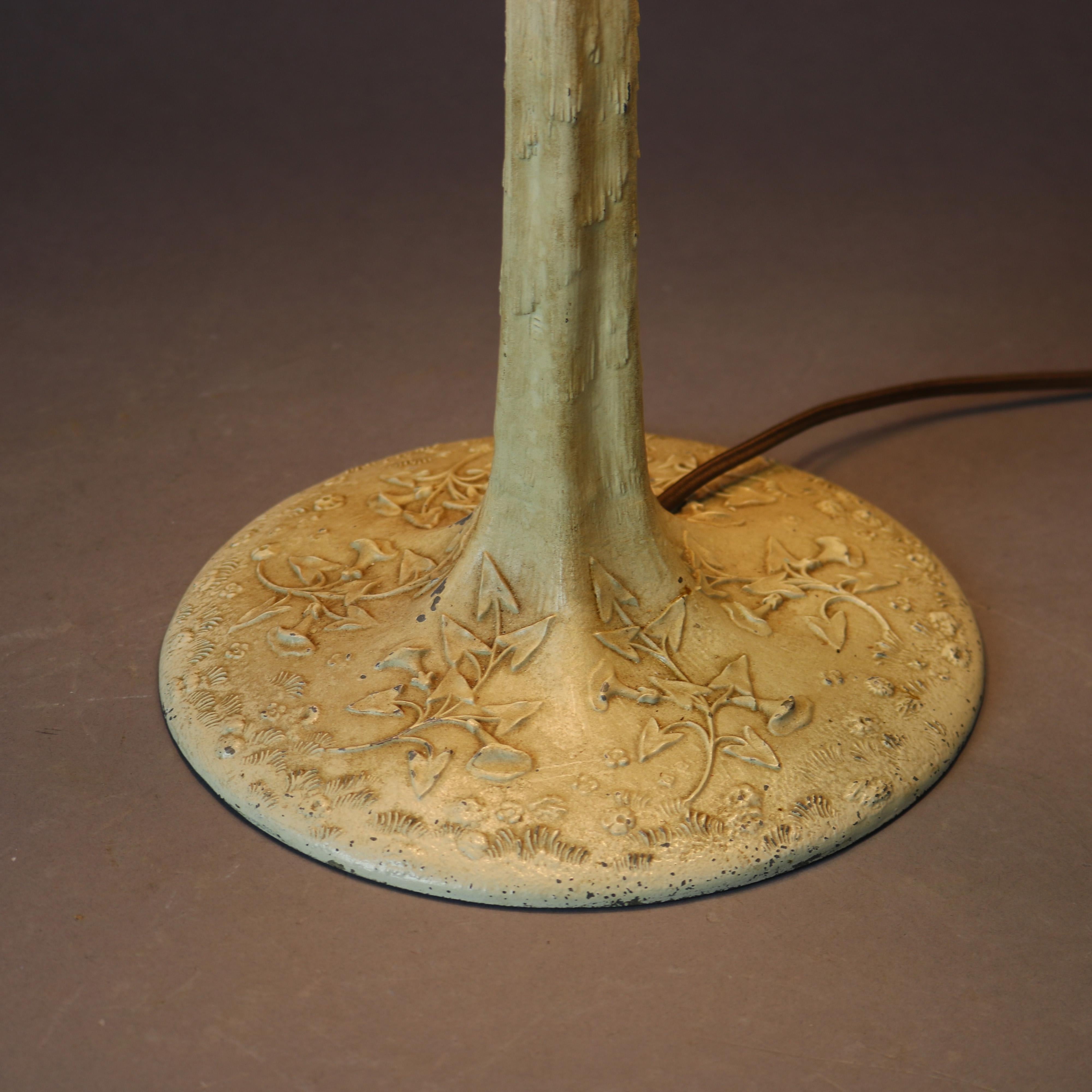 Metal Antique Arts & Crafts Bradley & Hubbard Slag Glass Table Lamp, circa 1920
