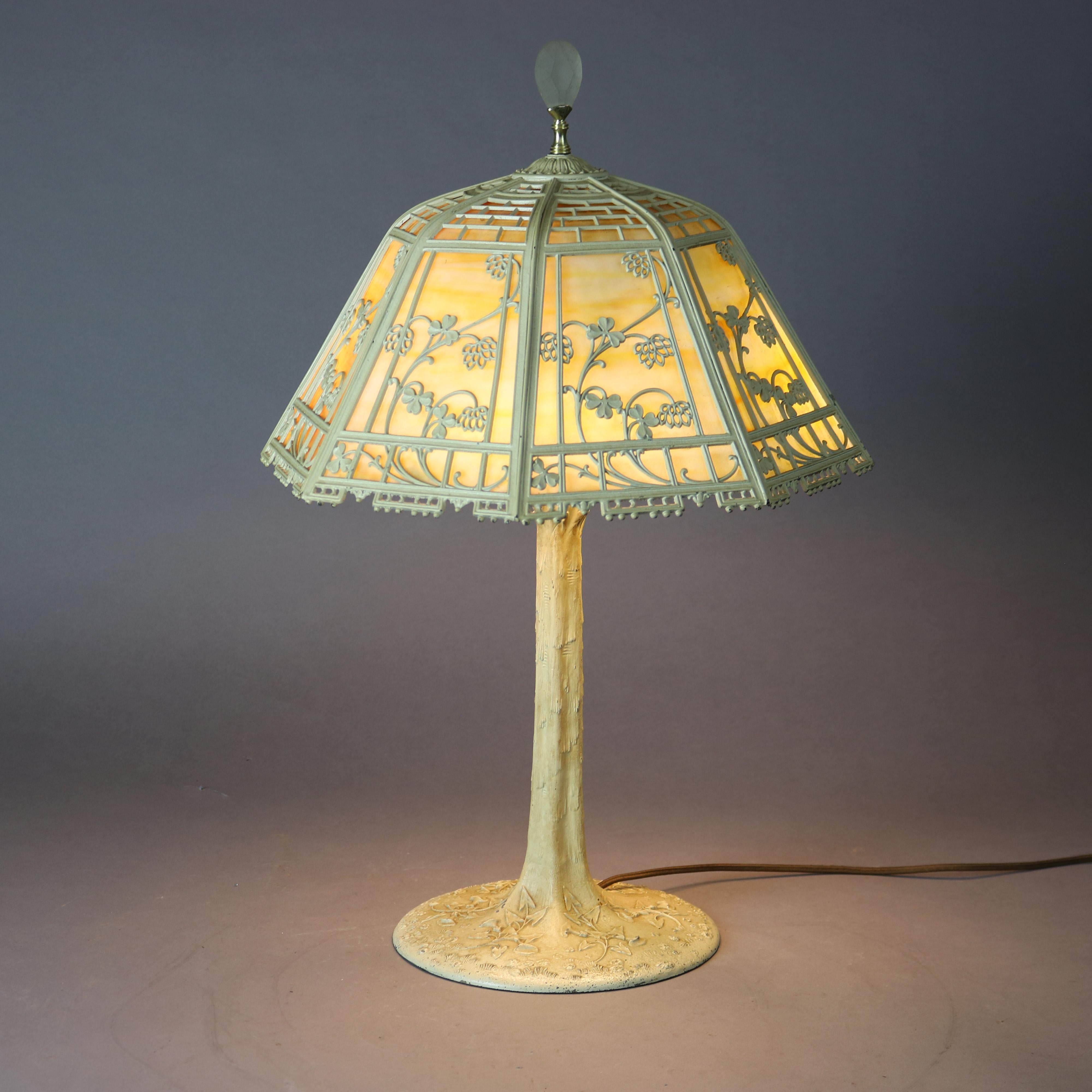 Antique Arts & Crafts Bradley & Hubbard Slag Glass Table Lamp, circa 1920 1