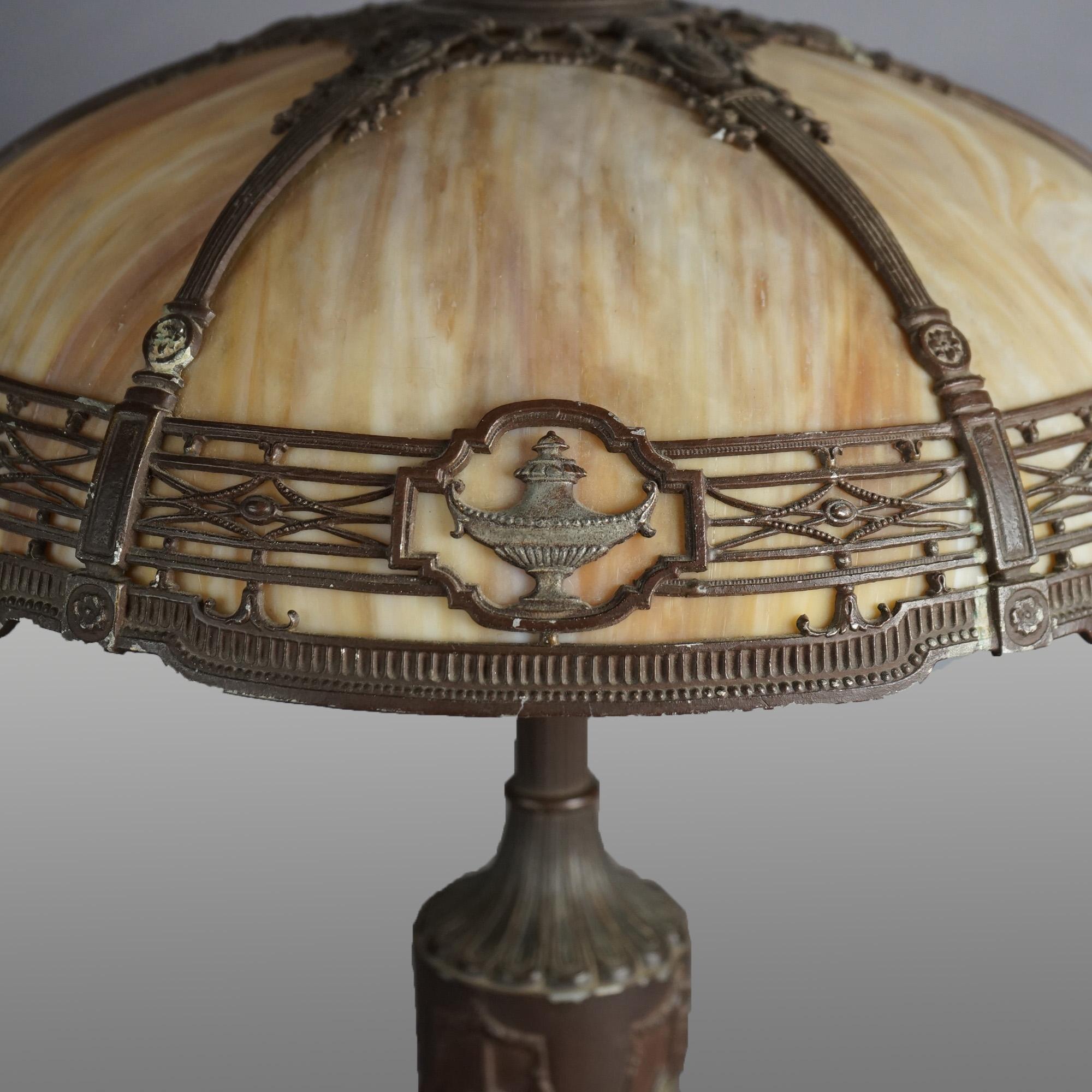 Antique Arts & Crafts Bradley & Hubbard Slag Glass Table Lamp Circa 1920 For Sale 1