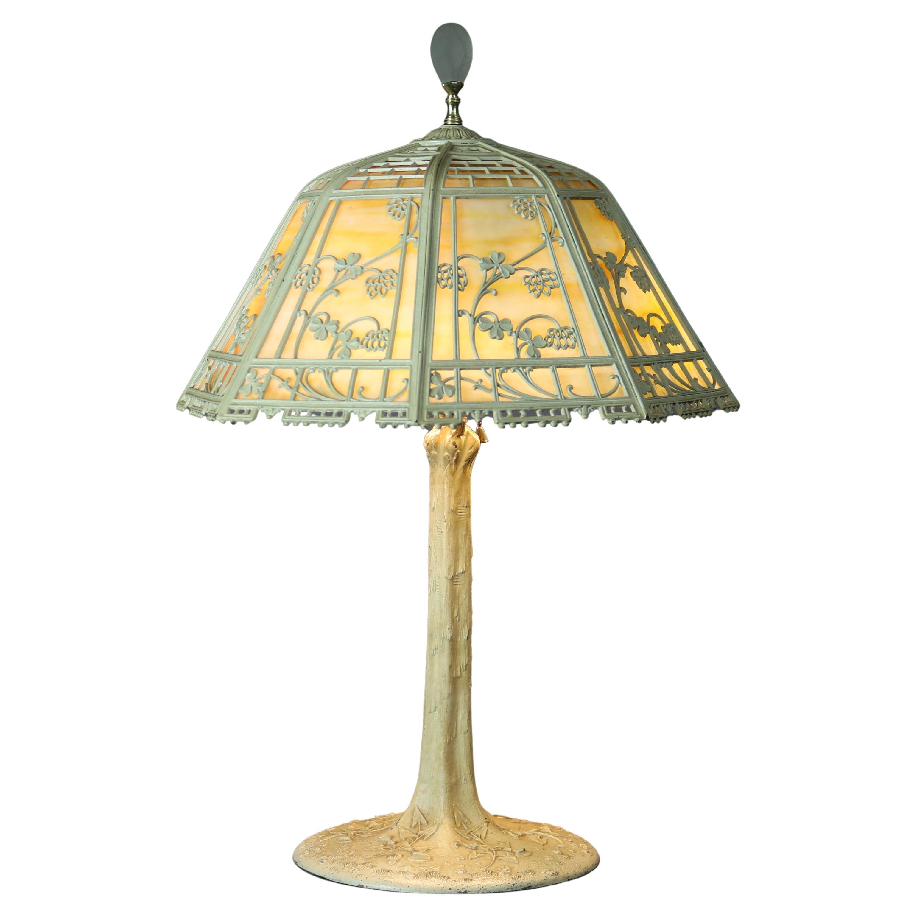 Antique Arts & Crafts Bradley & Hubbard Slag Glass Table Lamp, circa 1920