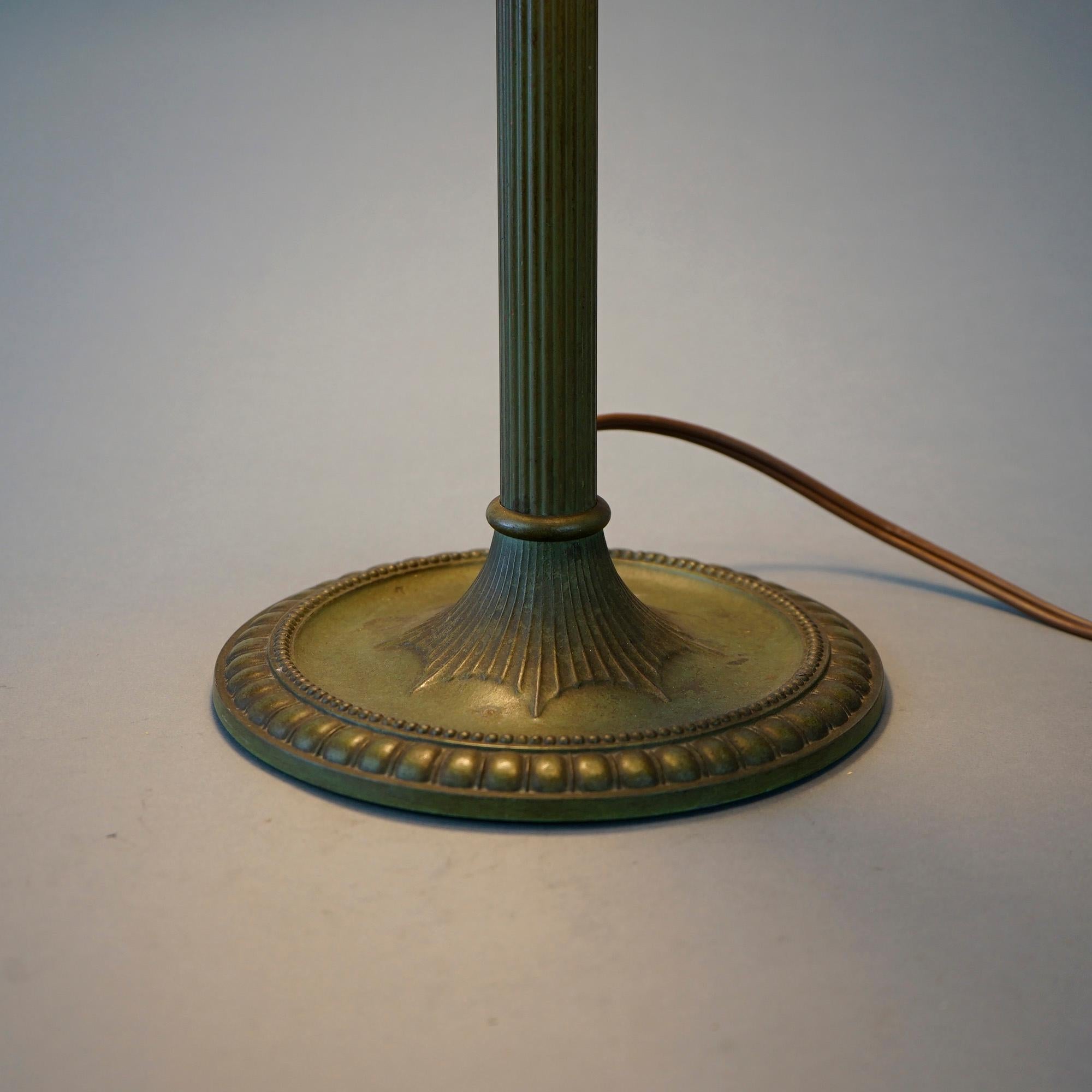 20th Century Antique Arts & Crafts Bradley & Hubbard Slag Glass Table Lamp, Signed, c1920
