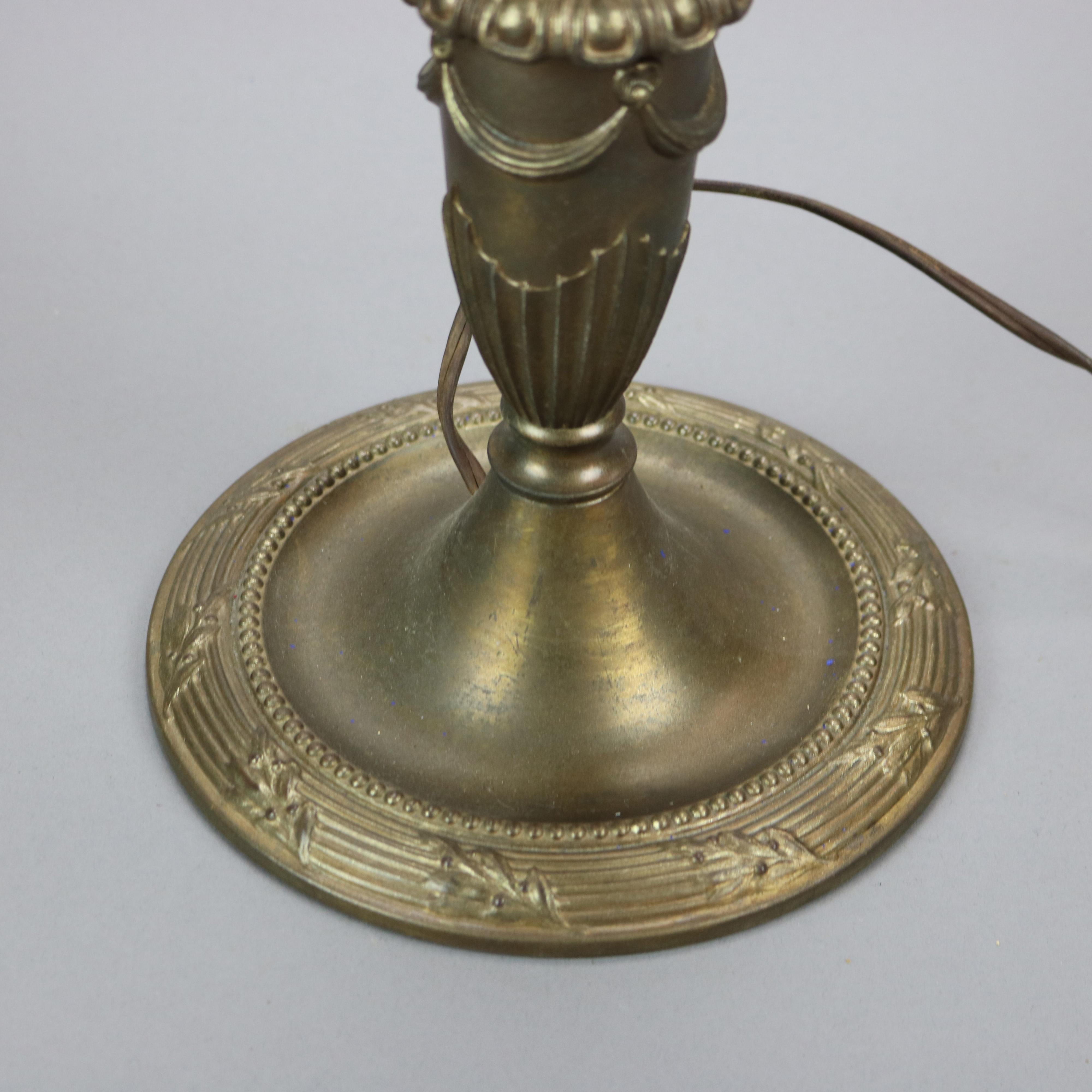 Antique Arts & Crafts Bradley & Hubbard Slag Glass Table Lamp, Victory, c1920 2