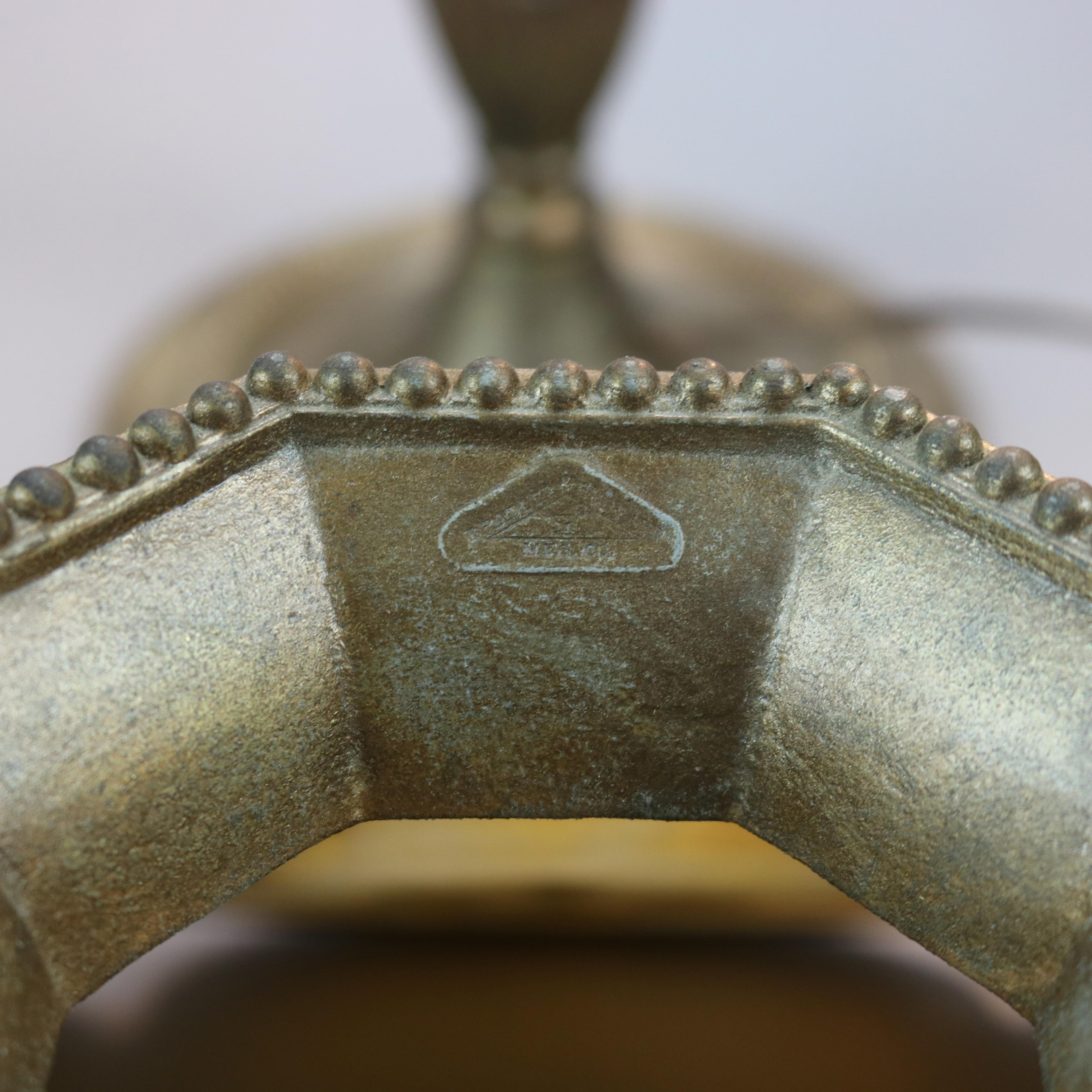 Antique Arts & Crafts Bradley & Hubbard Slag Glass Table Lamp, Victory, c1920 4