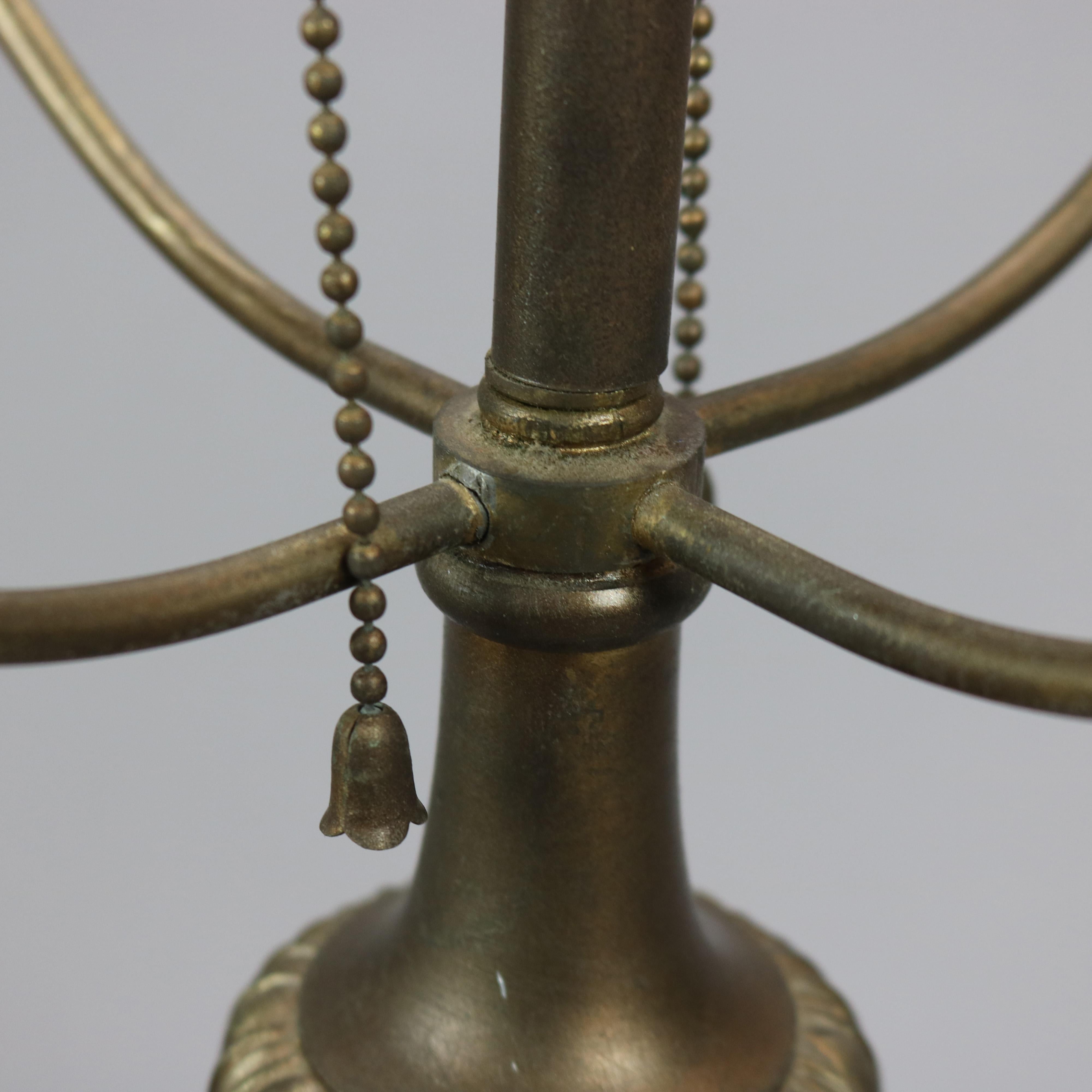 20th Century Antique Arts & Crafts Bradley & Hubbard Slag Glass Table Lamp, Victory, c1920