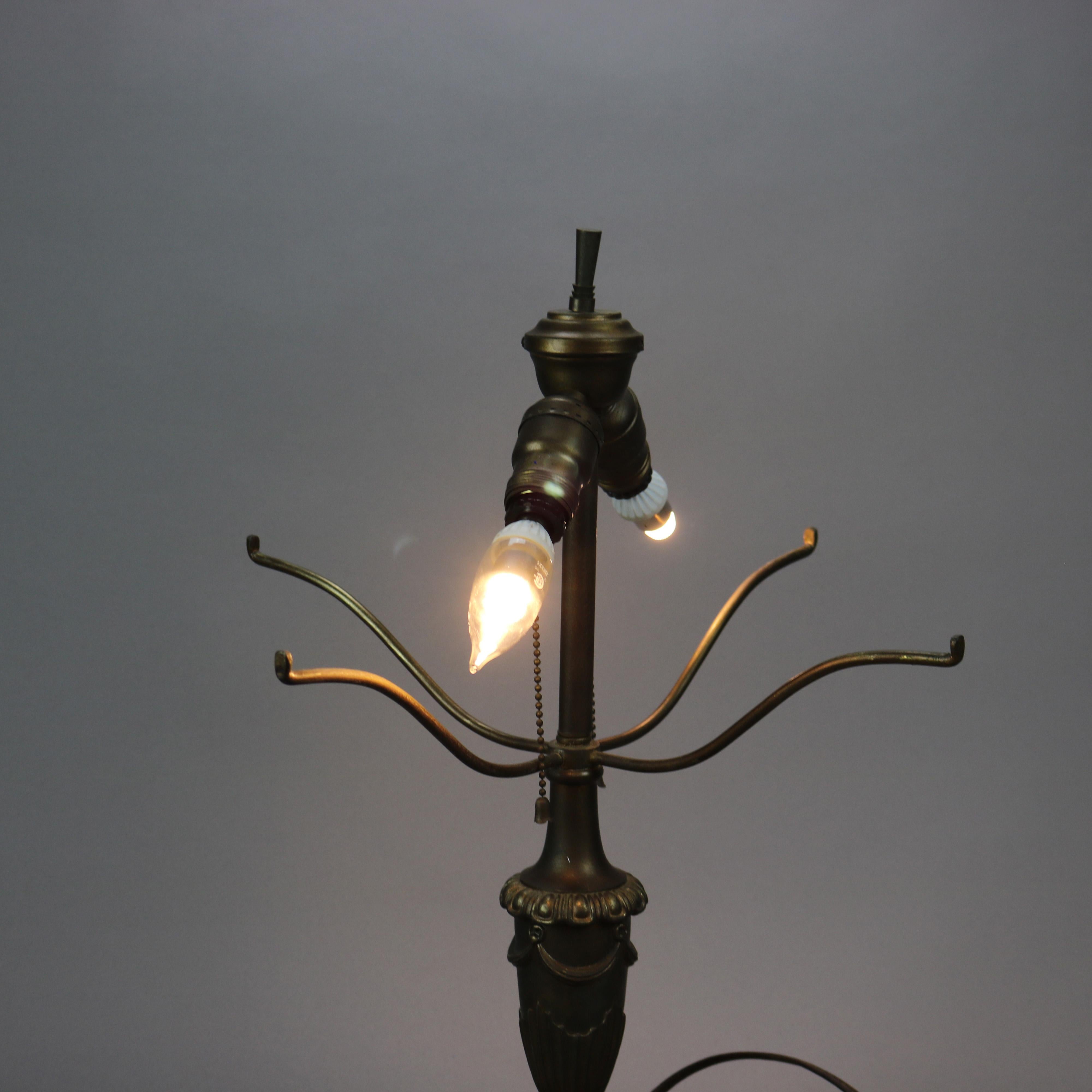 Metal Antique Arts & Crafts Bradley & Hubbard Slag Glass Table Lamp, Victory, c1920