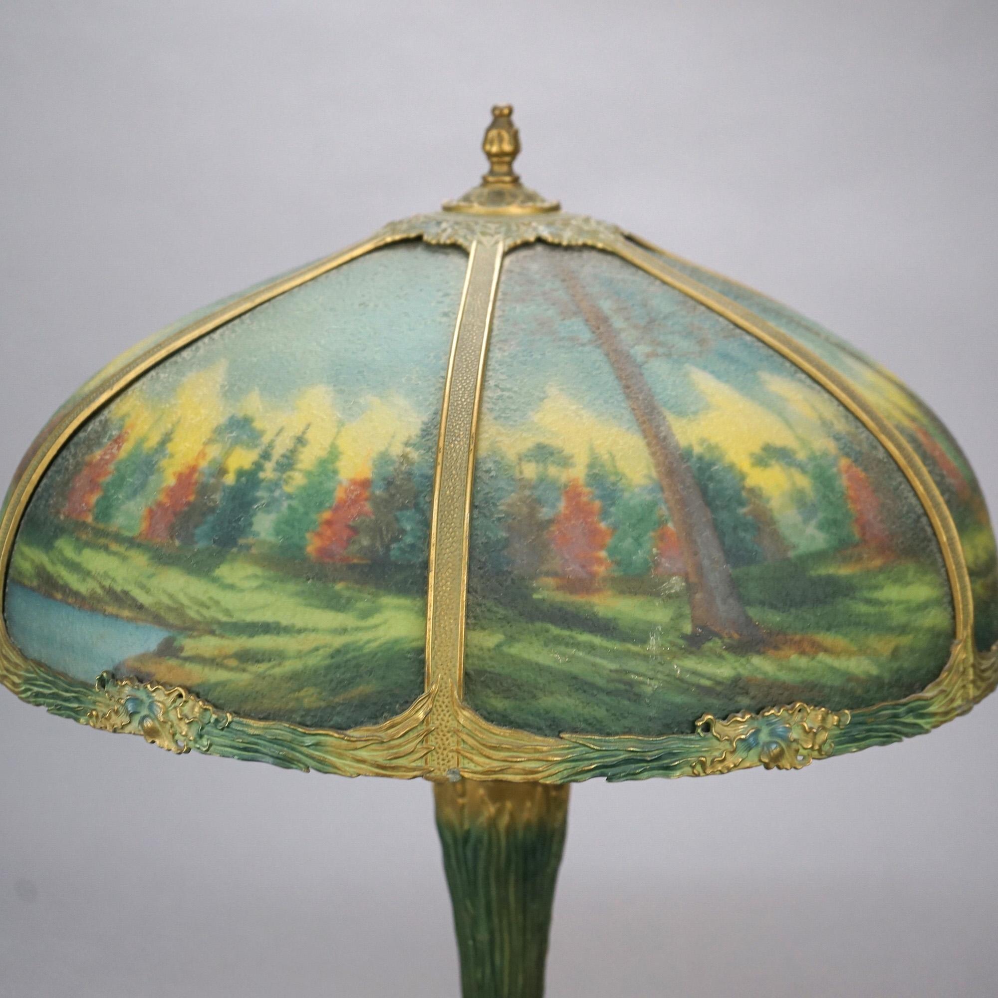  Antique Arts & Crafts Bradley & Hubbard Style Reverse Painted Lamp C1920 For Sale 3