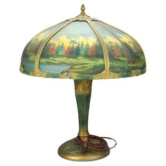  Antique Arts & Crafts Bradley & Hubbard Style Reverse Painted Lamp C1920