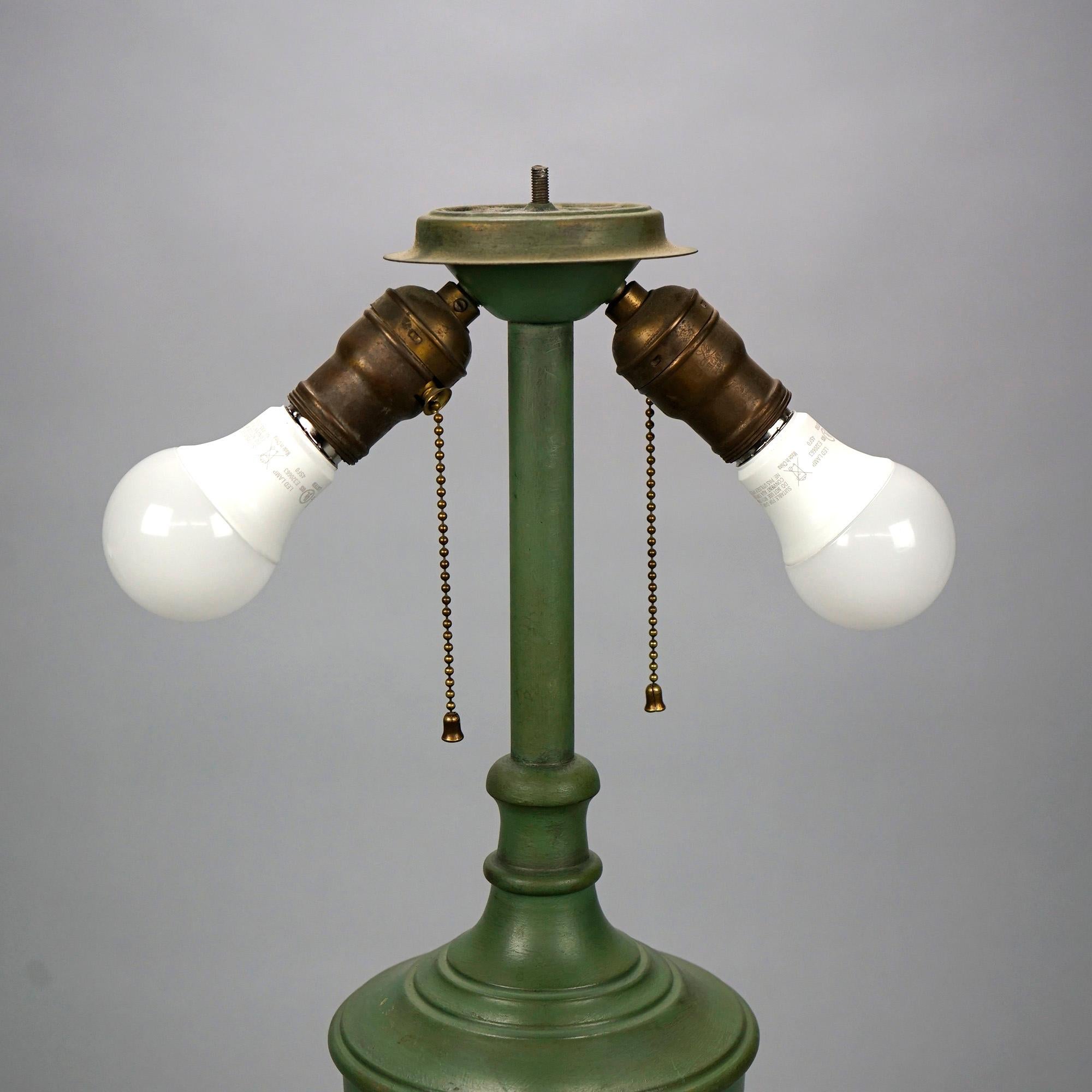 Antique Arts & Crafts Bradley & Hubbard Sunset Palm Slag Glass Table Lamp, c1920 5