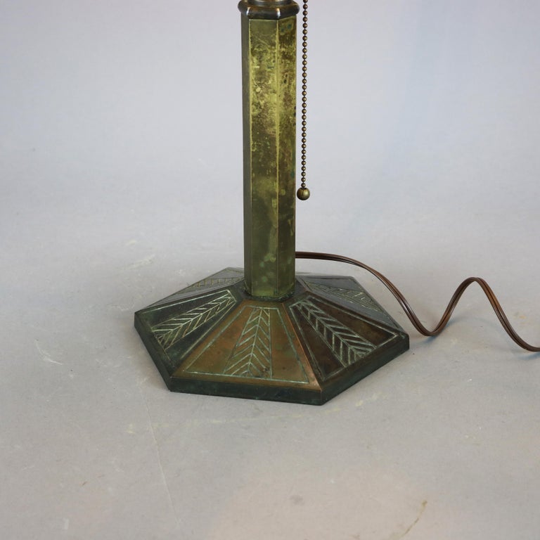 Cast Antique Arts & Crafts Bradley & Hubbard Two-Tone Slag Glass Lamp c1920 For Sale