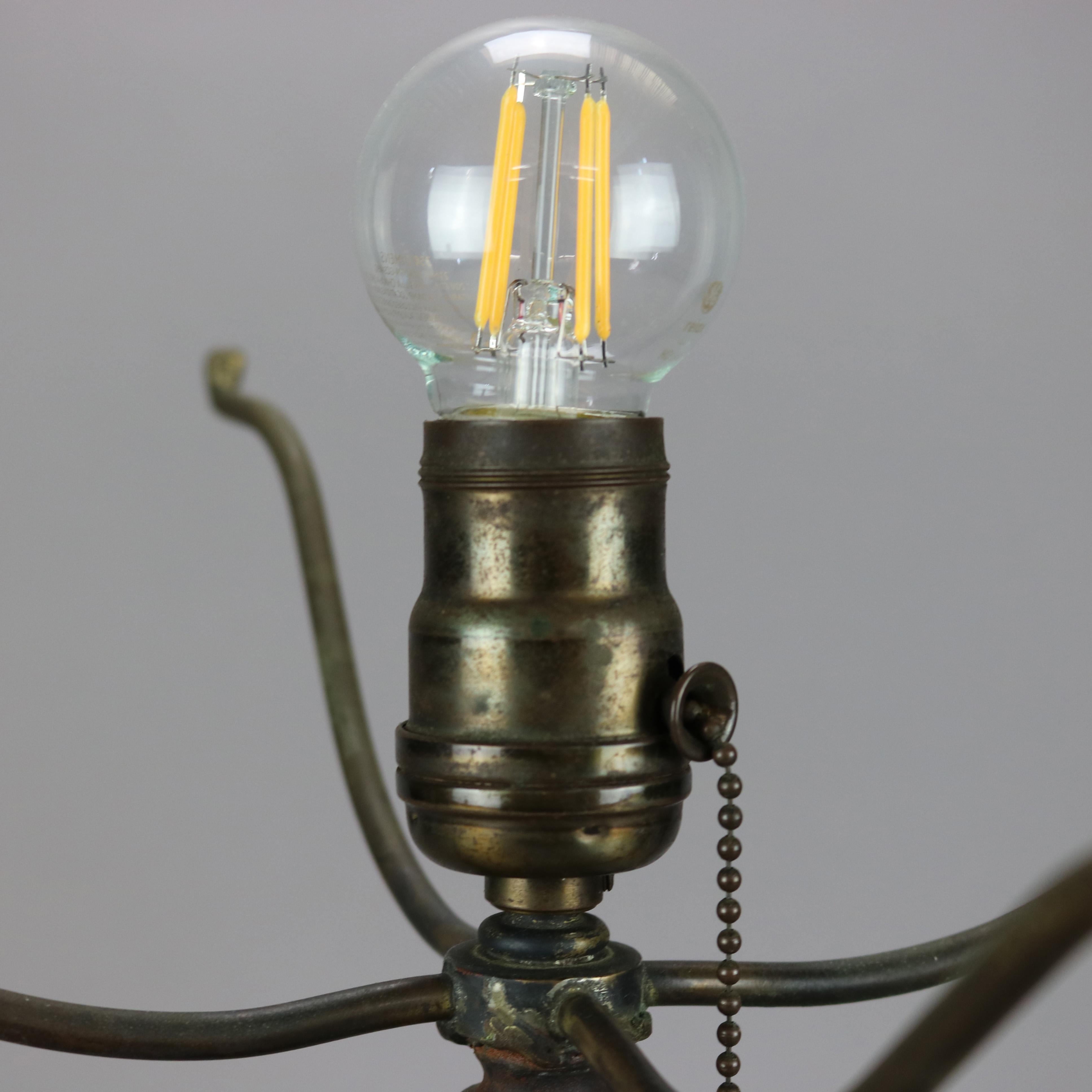 Antique Arts & Crafts Bradley & Hubbard Two-Tone Slag Glass Lamp c1920 2