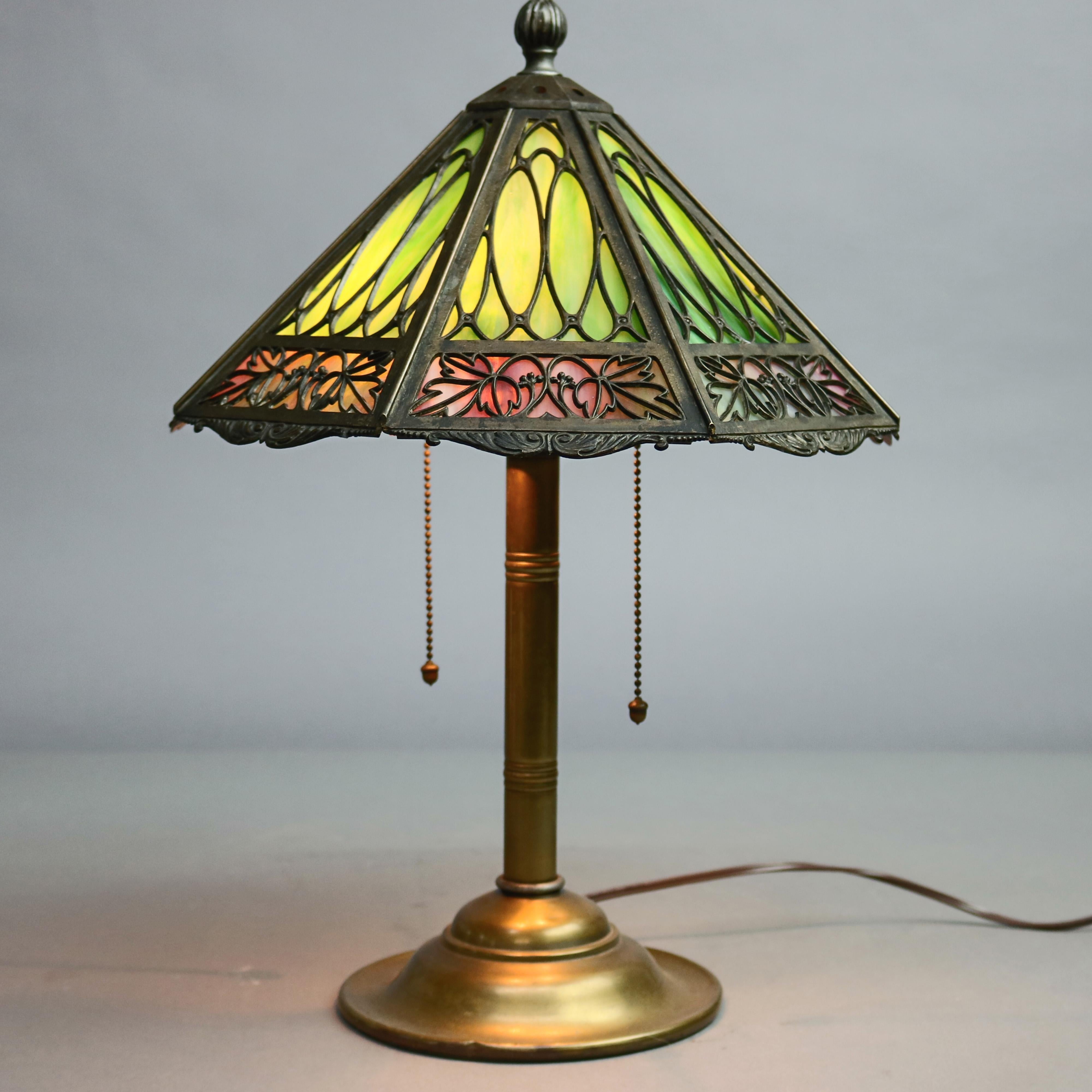 Arts and Crafts Antique Arts & Crafts Bradly & Hubbard Slag Glass Table Lamp, circa 1920