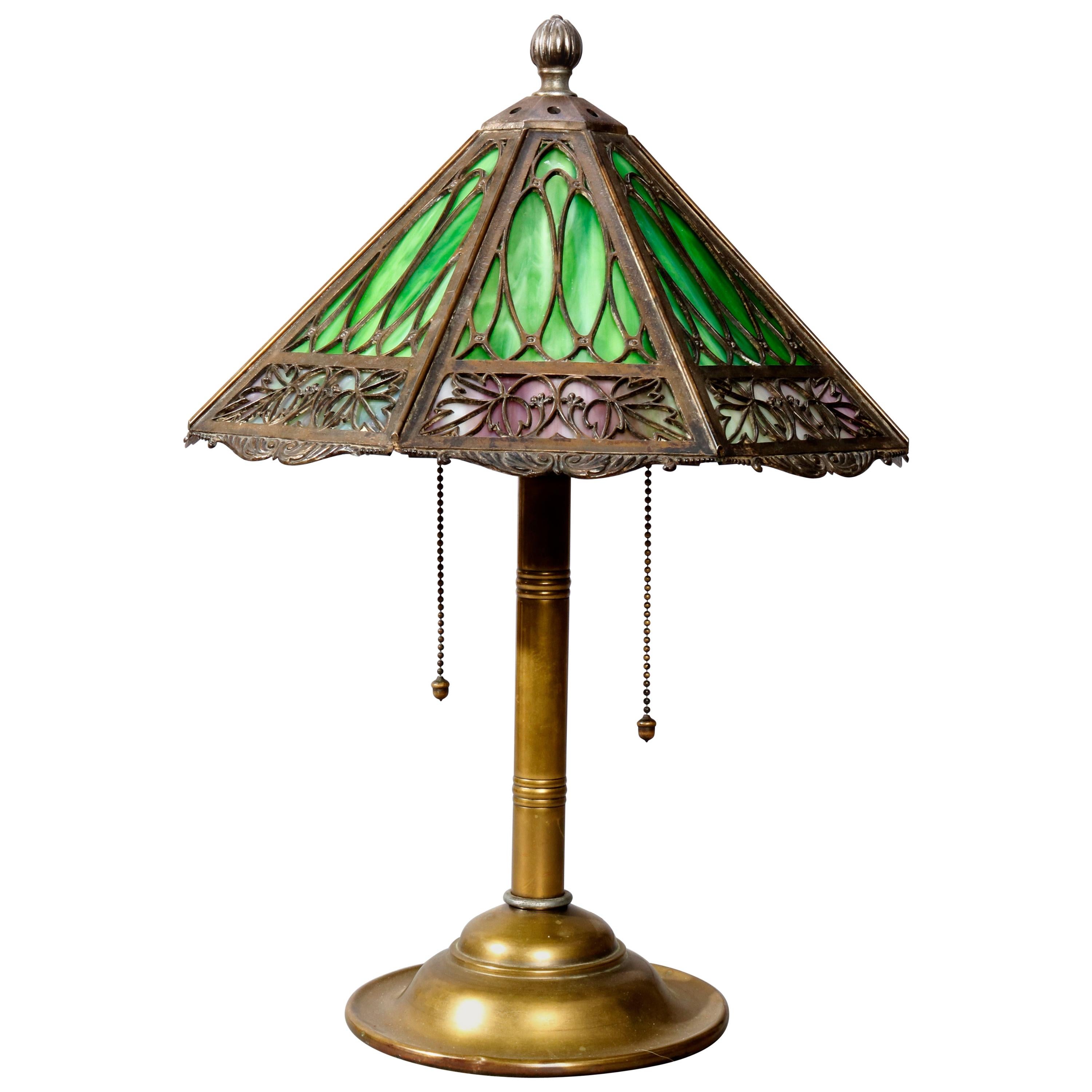 Antique Arts & Crafts Bradly & Hubbard Slag Glass Table Lamp, circa 1920