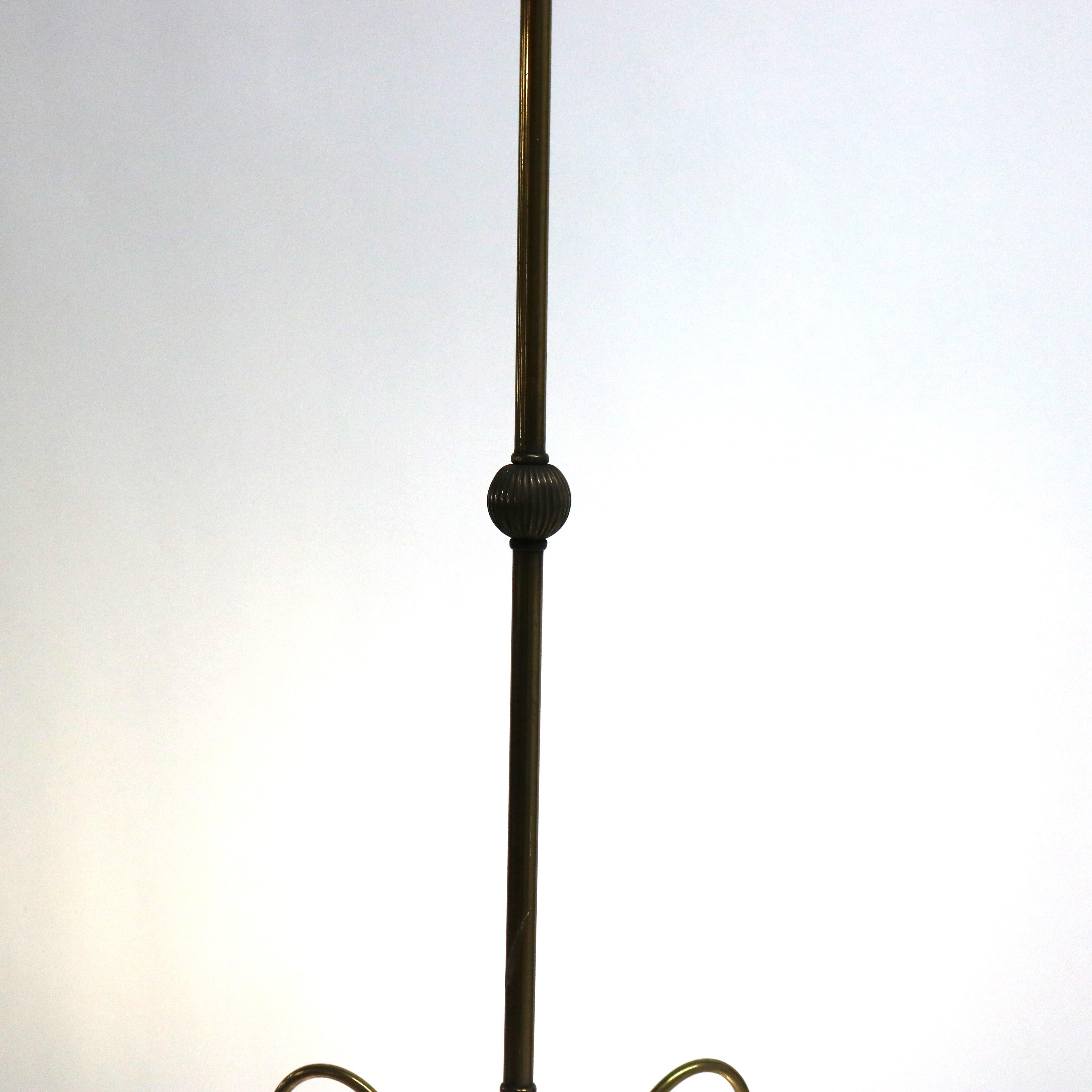 Antique Arts & Crafts Brass & Opalescent Glass Three-Light Hanging Fixture c1920 For Sale 2