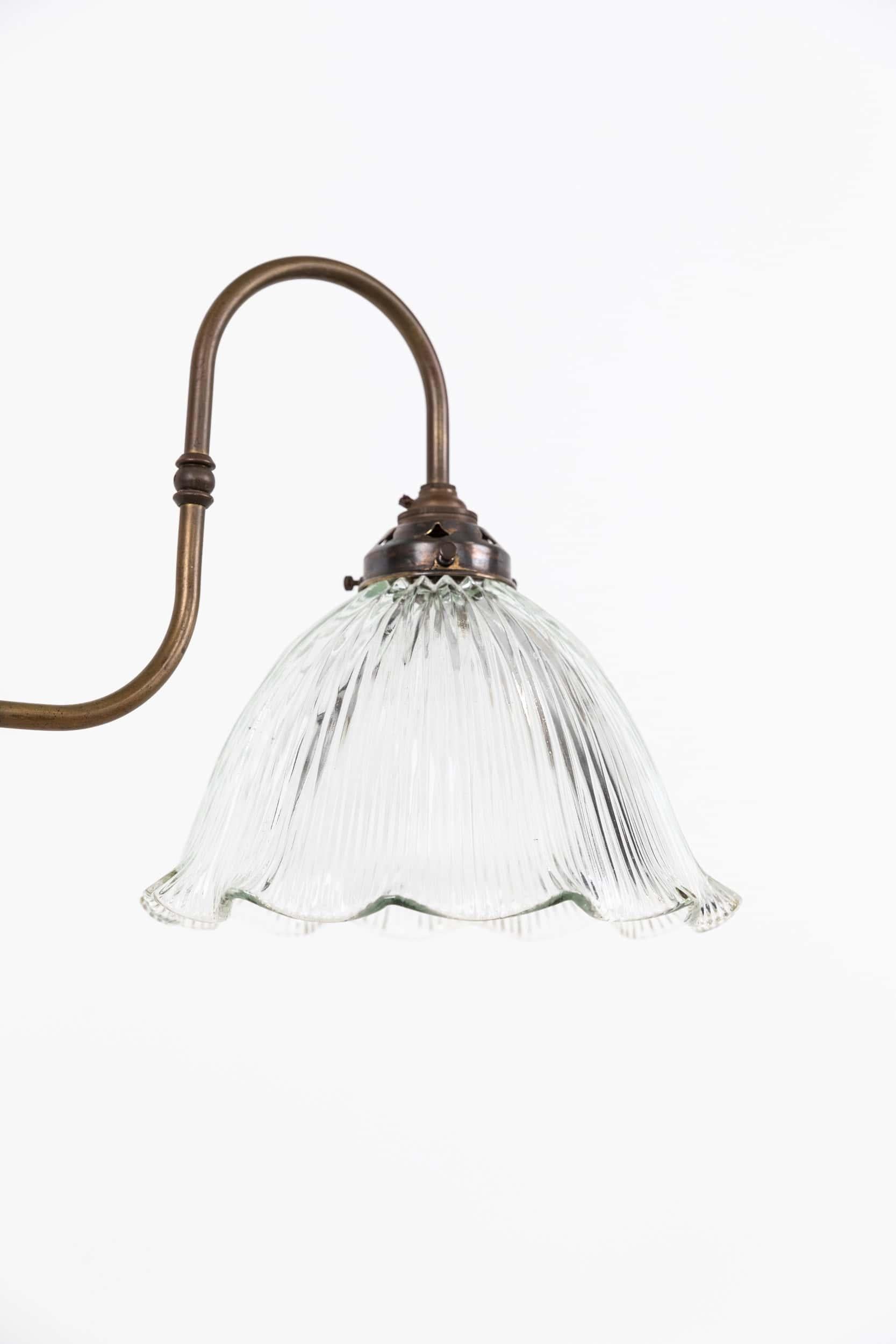 English Antique Arts & Crafts Brass Prismatic Glass Ceiling Pendant Light Lamp, C.1920 For Sale