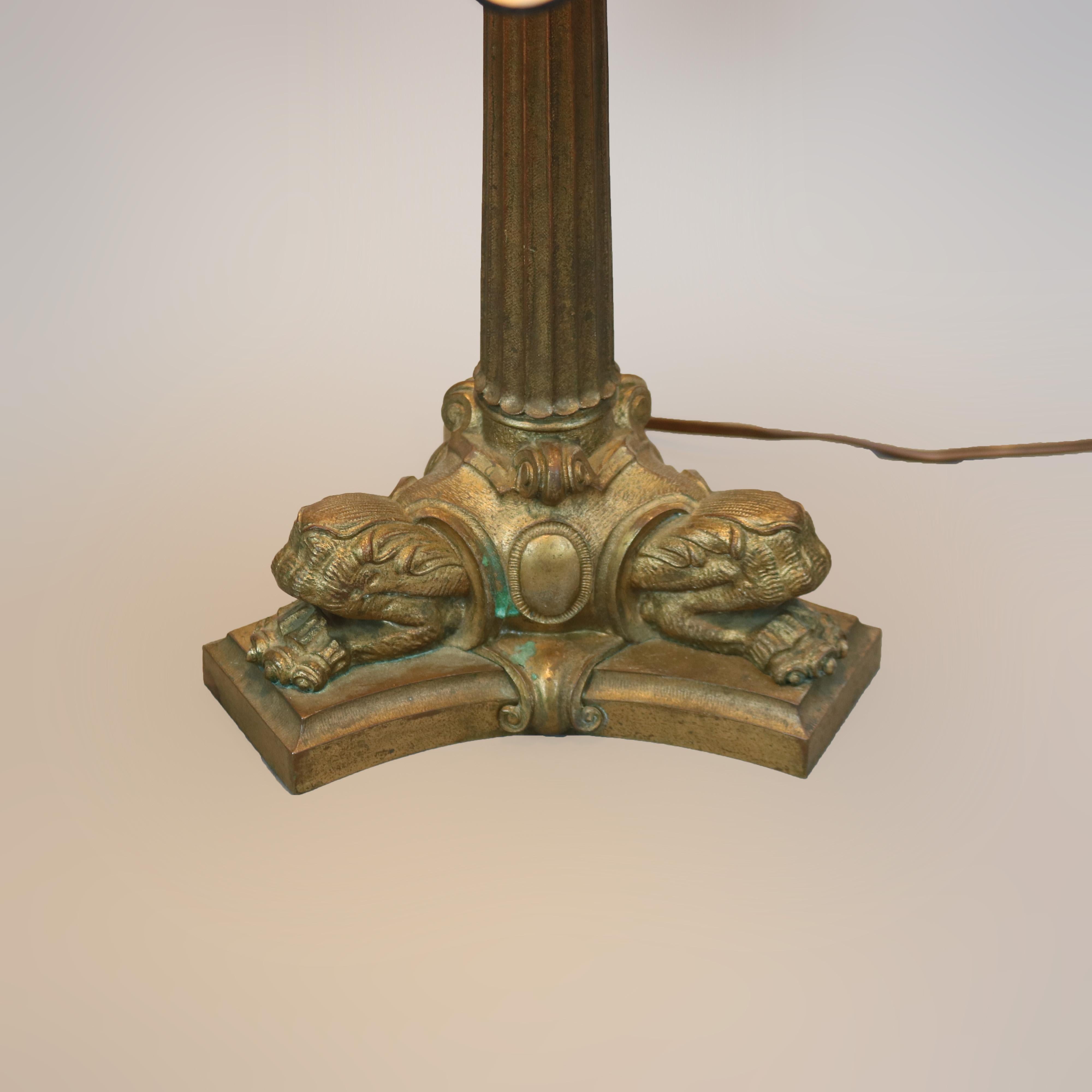 Antique Arts & Crafts Bronze Duffner & Kimberly School Leaded Glass Lamp c1920 2
