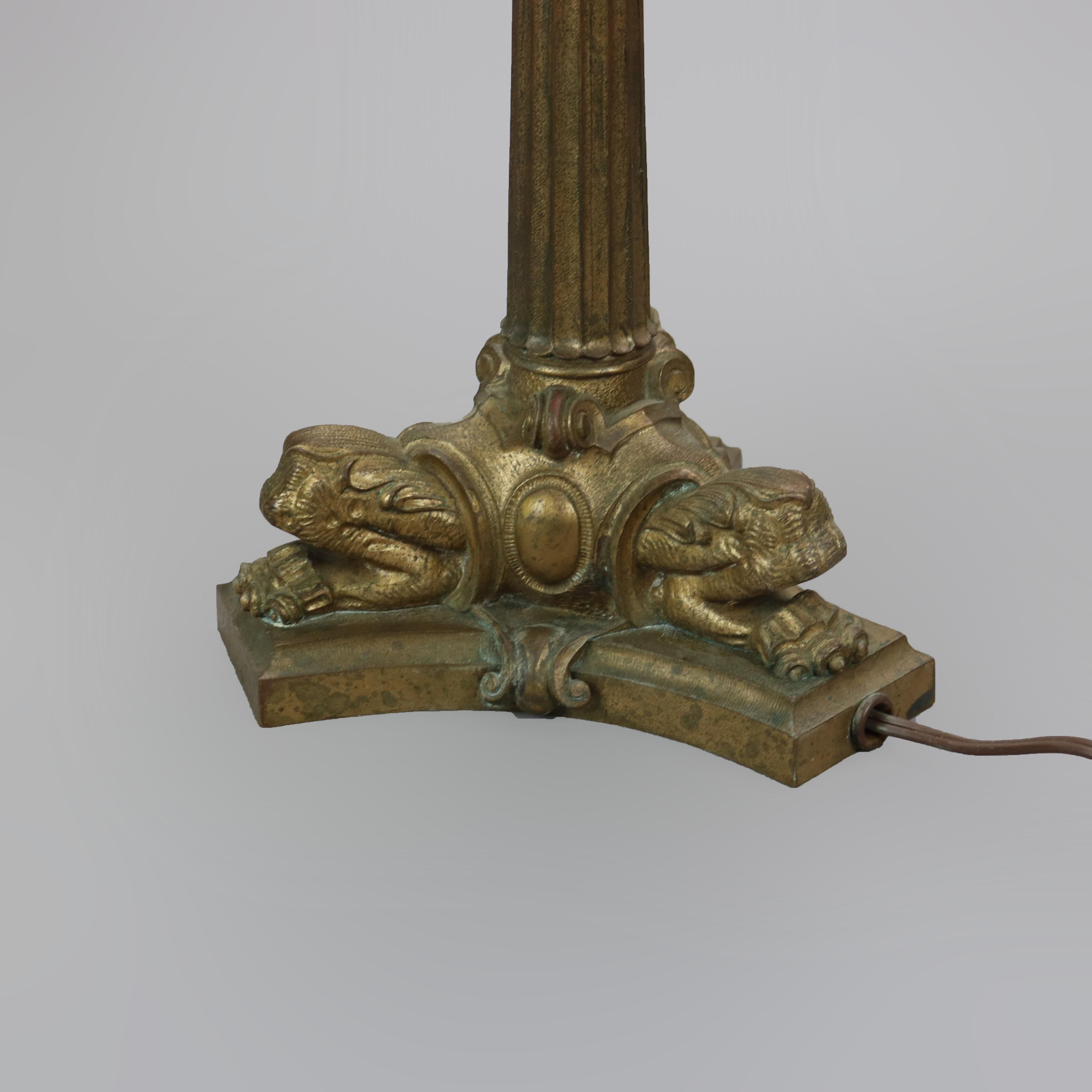 Antique Arts & Crafts Bronze Duffner & Kimberly School Leaded Glass Lamp c1920 3