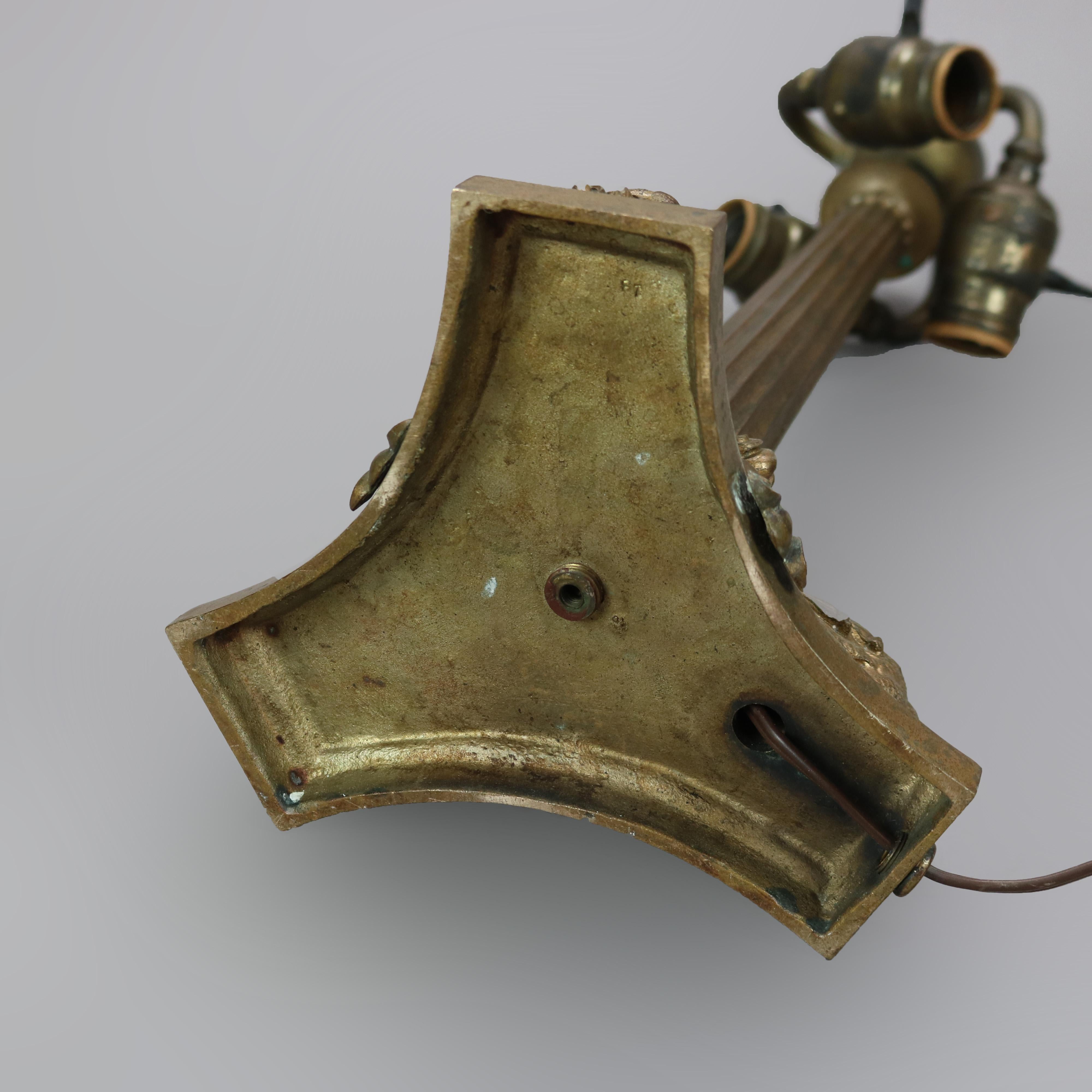 Antique Arts & Crafts Bronze Duffner & Kimberly School Leaded Glass Lamp c1920 5