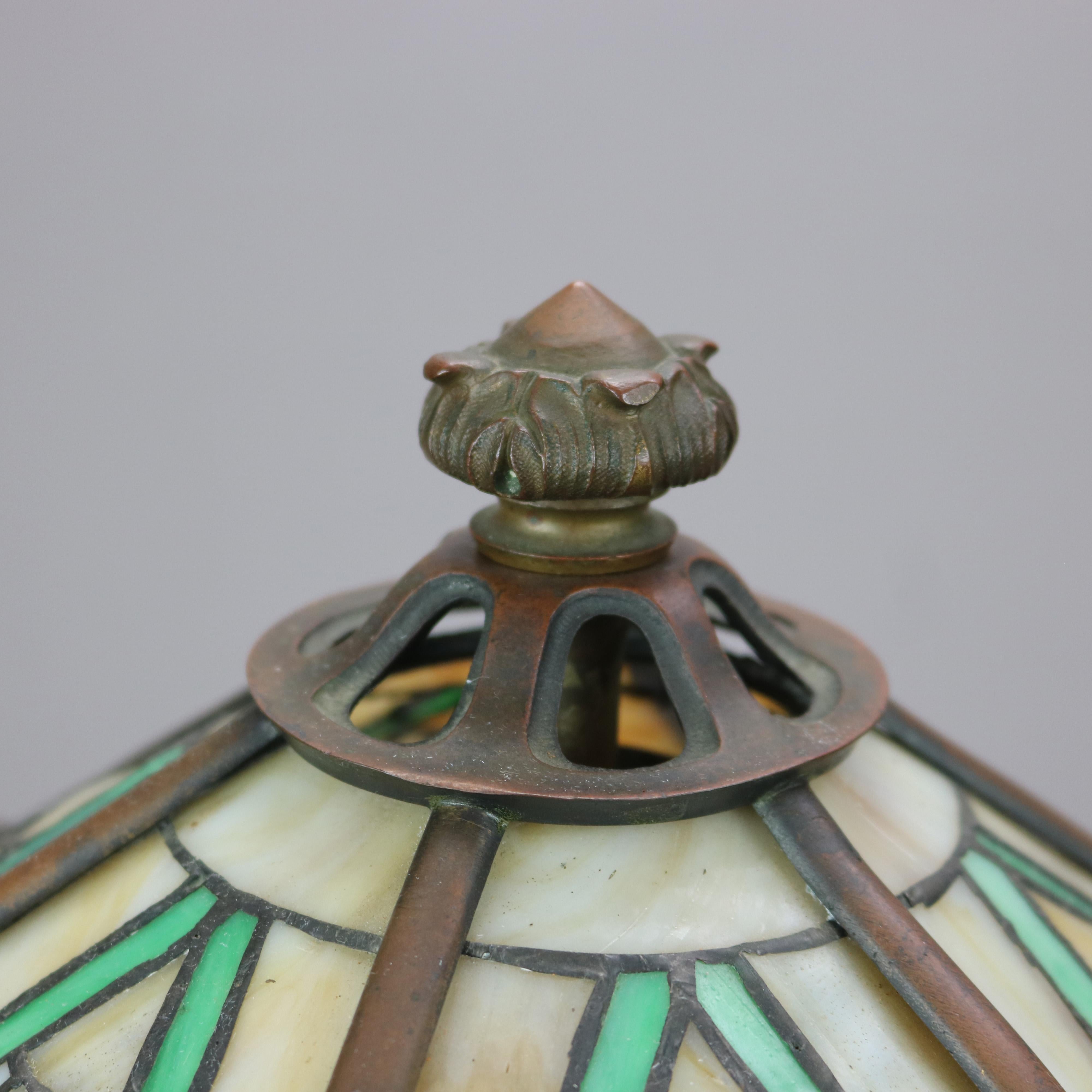 Arts and Crafts Antique Arts & Crafts Bronze Duffner & Kimberly School Leaded Glass Lamp c1920