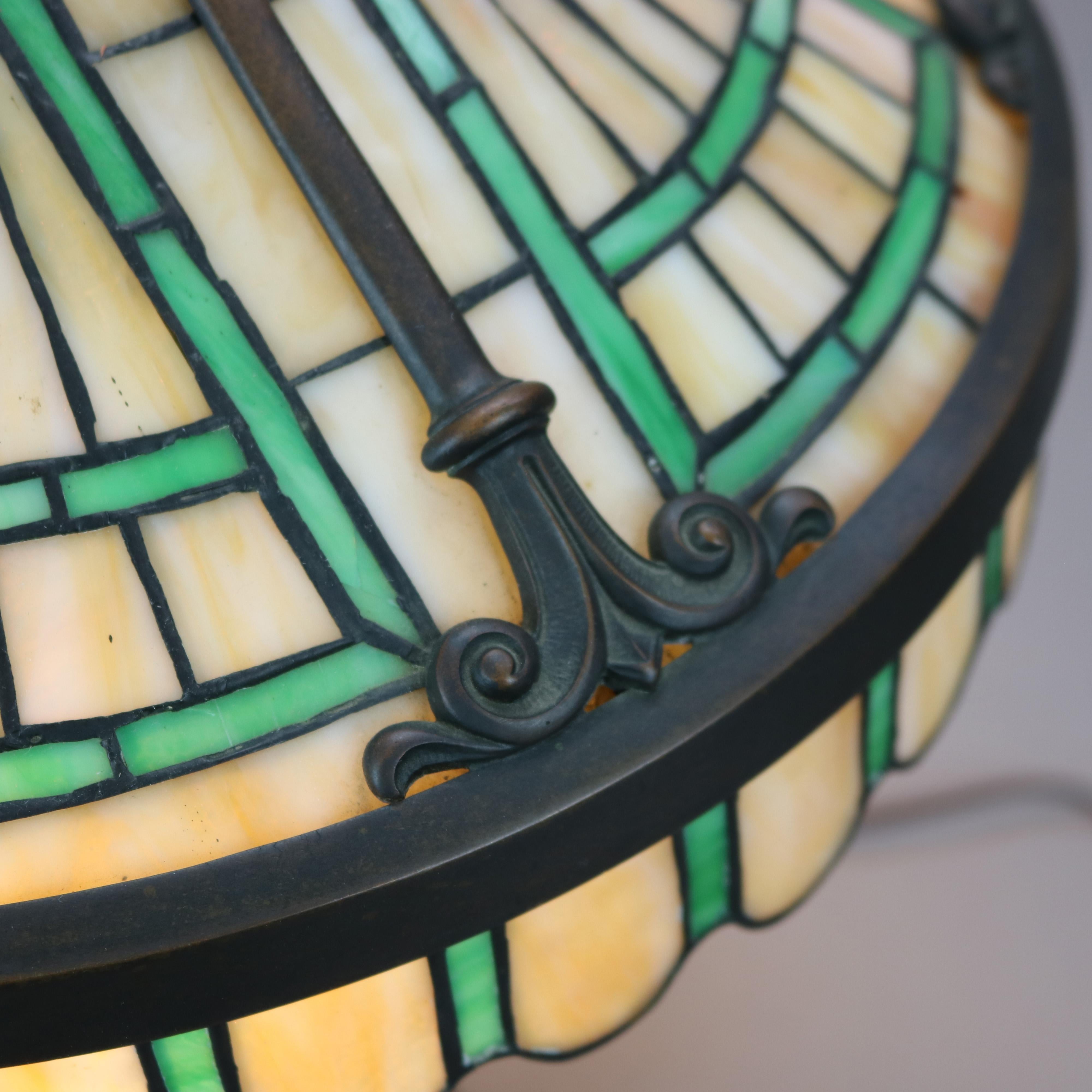 American Antique Arts & Crafts Bronze Duffner & Kimberly School Leaded Glass Lamp c1920