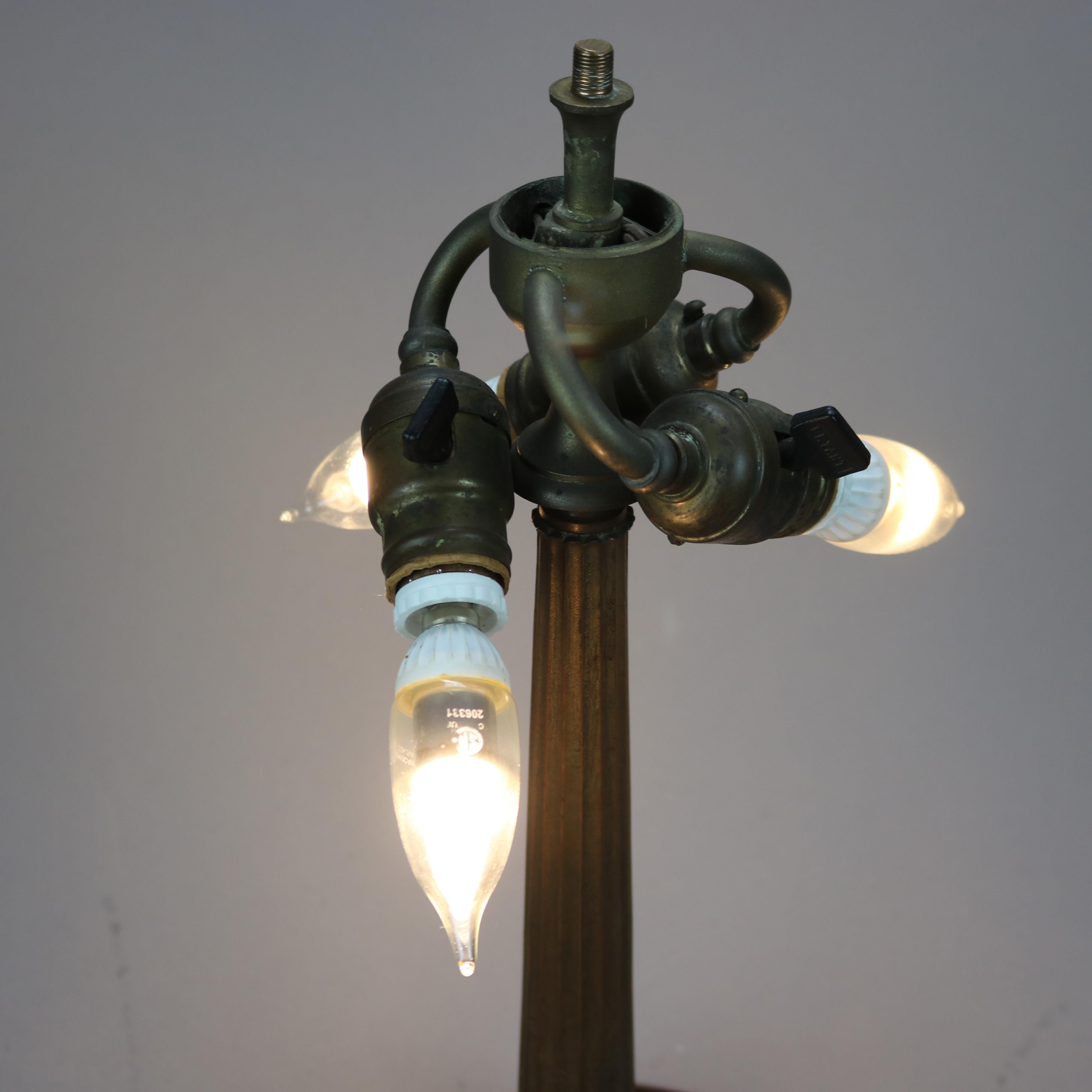 Antique Arts & Crafts Bronze Duffner & Kimberly School Leaded Glass Lamp c1920 1
