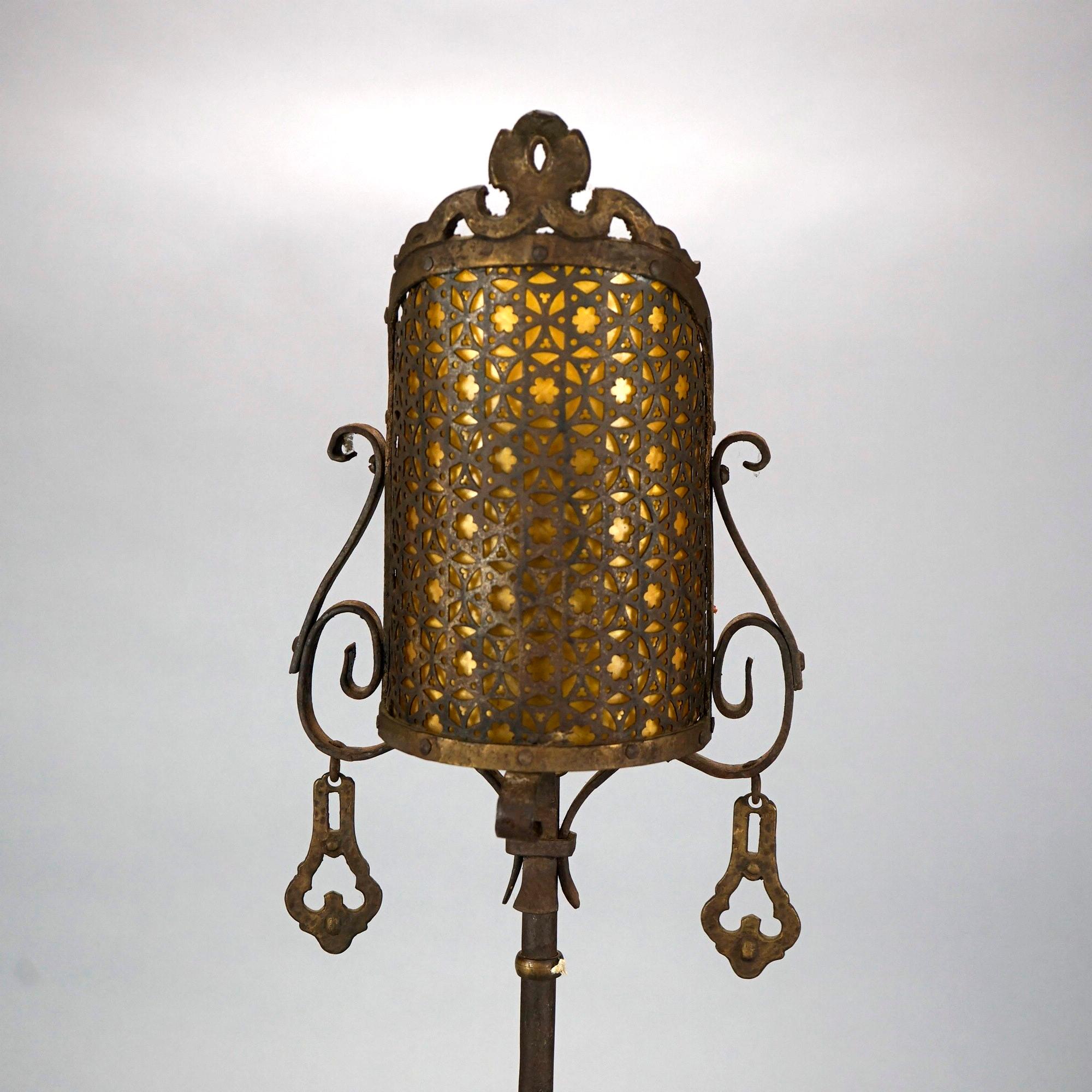 Antique Arts & Crafts Bronzed & Reticulated Screen Lamps, Moorish Design, C1920 1