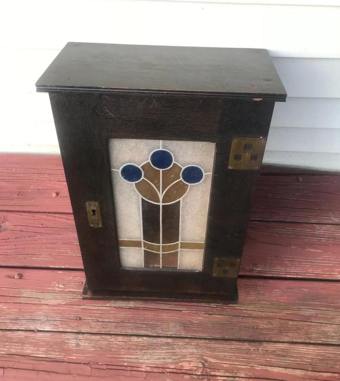 Antique Arts & Crafts Cabinet Stained Glass Stickley Era - W7057   SALE For Sale 3