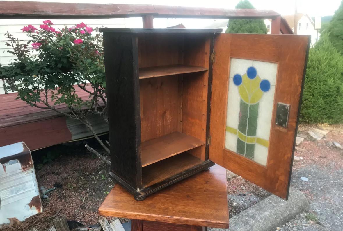 Antique Arts & Crafts Cabinet Stained Glass Stickley Era - W7057   SALE For Sale 4