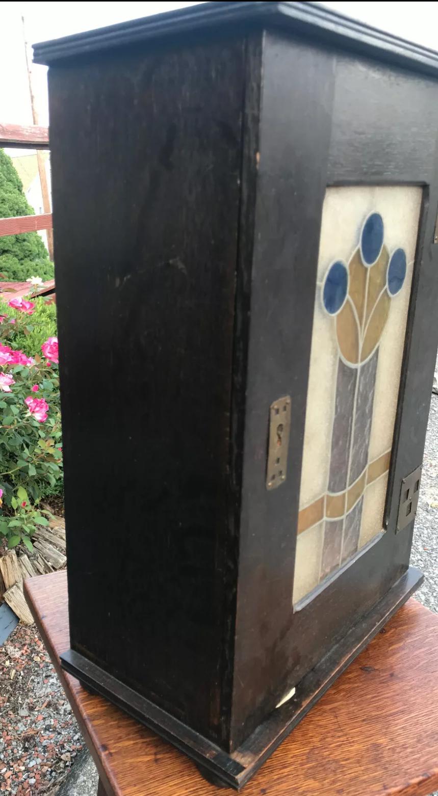 Arts and Crafts Antique Arts & Crafts Cabinet Stained Glass Stickley Era - W7057   SALE For Sale