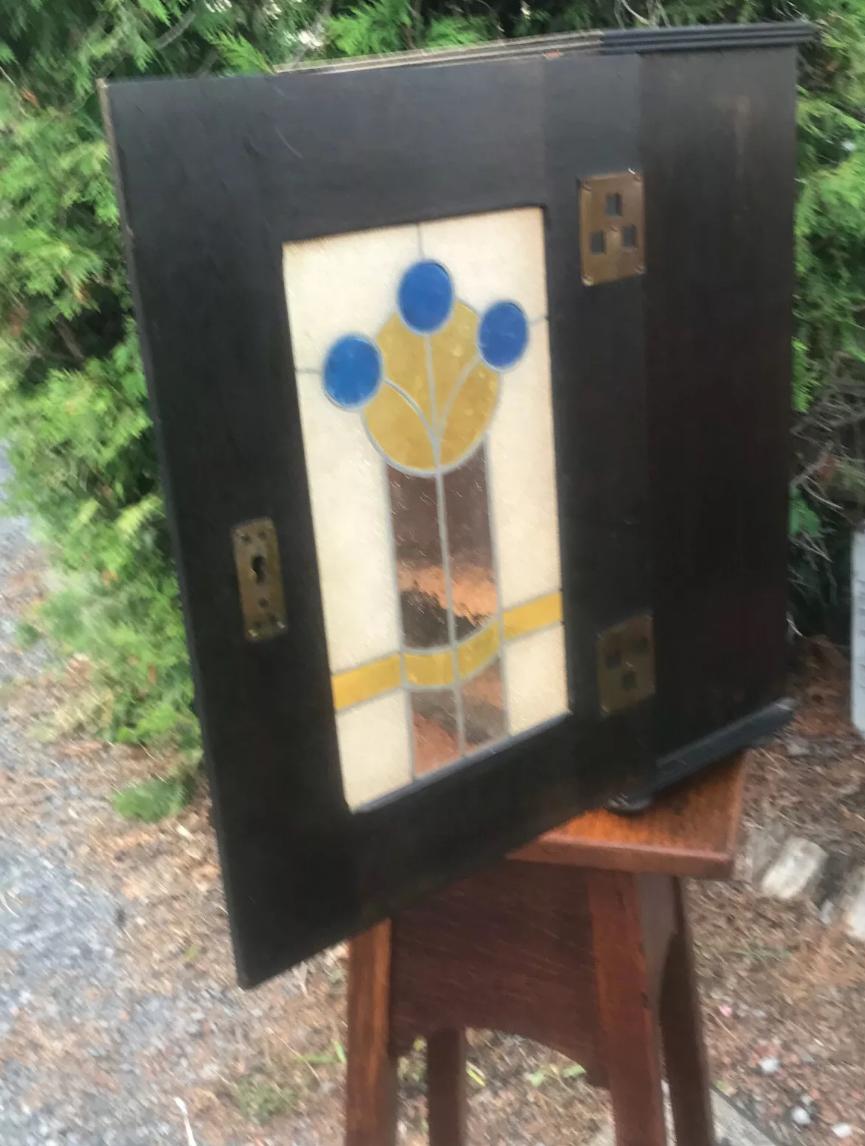 20th Century Antique Arts & Crafts Cabinet Stained Glass Stickley Era - W7057   SALE For Sale