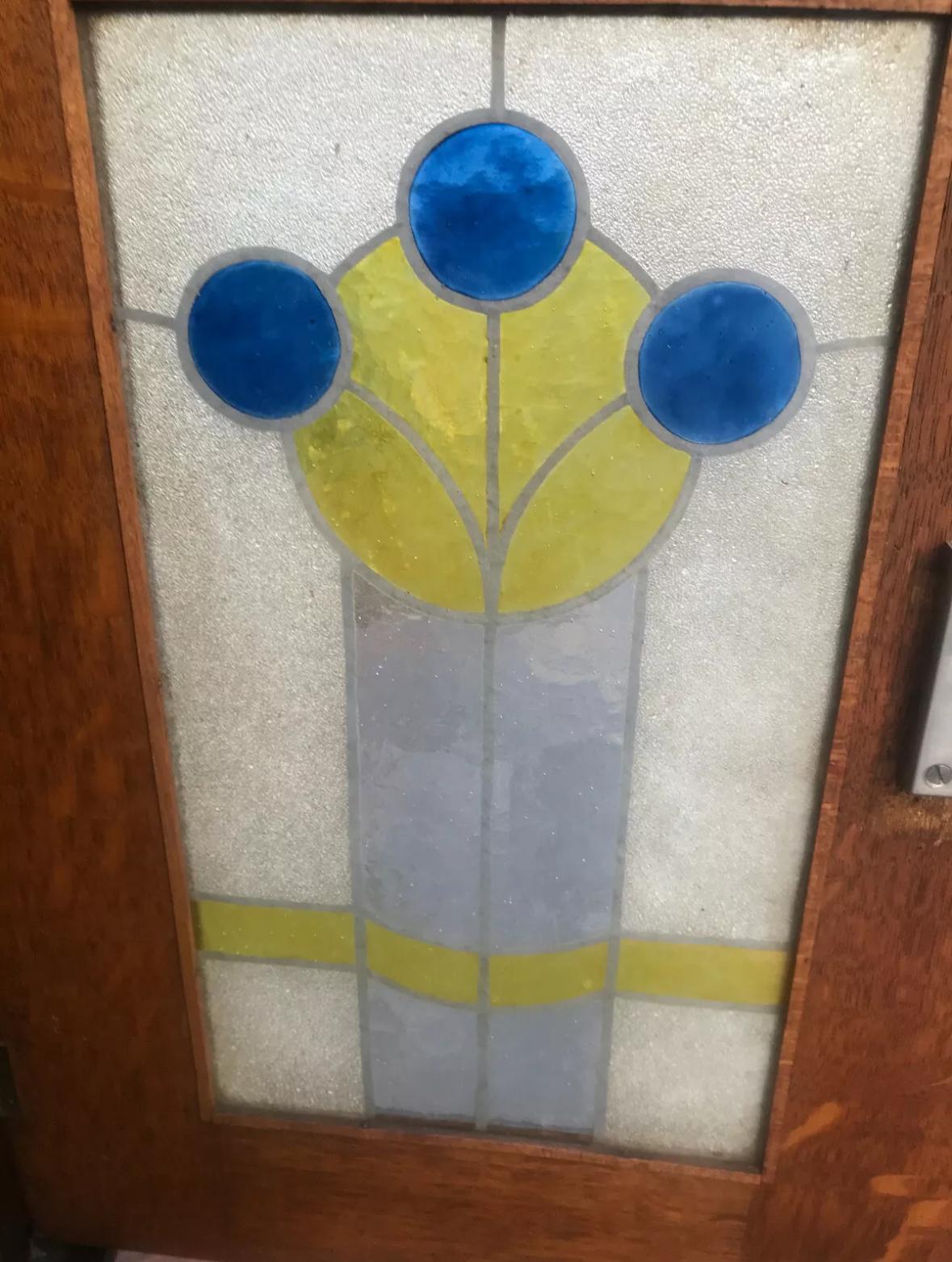 Antique Arts & Crafts Cabinet Stained Glass Stickley Era - W7057   SALE For Sale 1