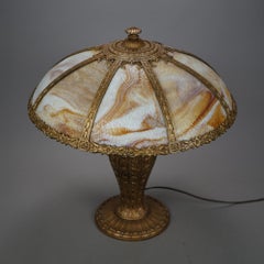 Antique Arts & Crafts Carmel Slag Glass Table Lamp Circa 1920