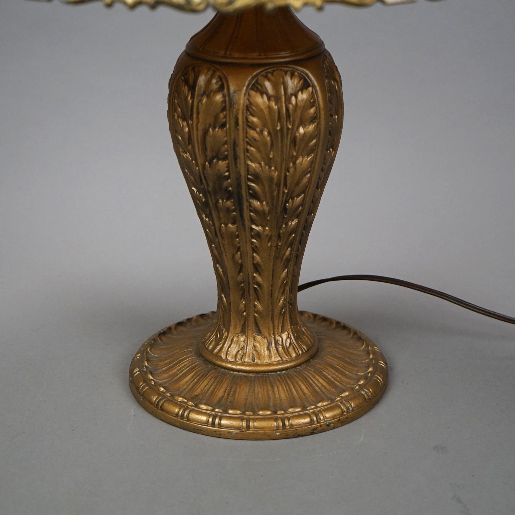 Antique Arts & Crafts Carmel Slag Glass Table Lamp Circa 1920 In Good Condition For Sale In Big Flats, NY