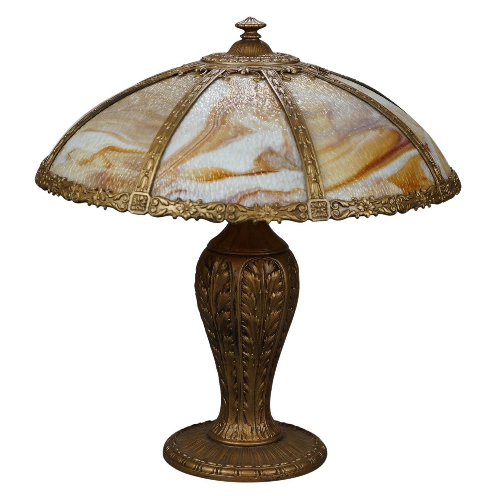 Lampe de table ancienne Arts 
Crafts Carmel Slag en verre, circa 1920