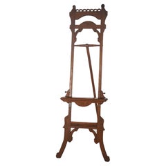 Antiguo caballete de artista de roble tallado, recortado e inciso Arts & Crafts C1910