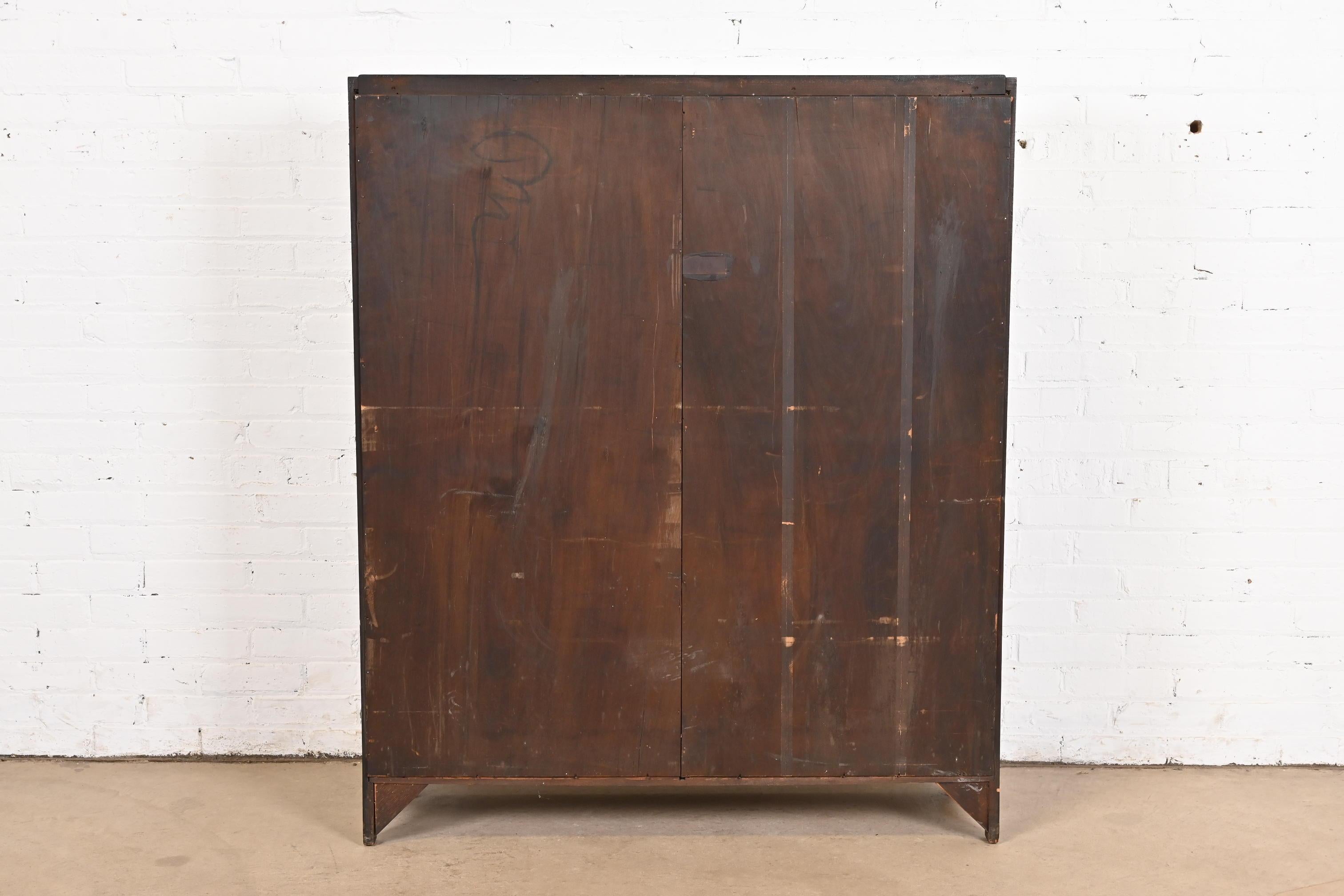 Antique Arts & Crafts Carved Mahogany Glass Front Double Bookcase, Circa 1900 5