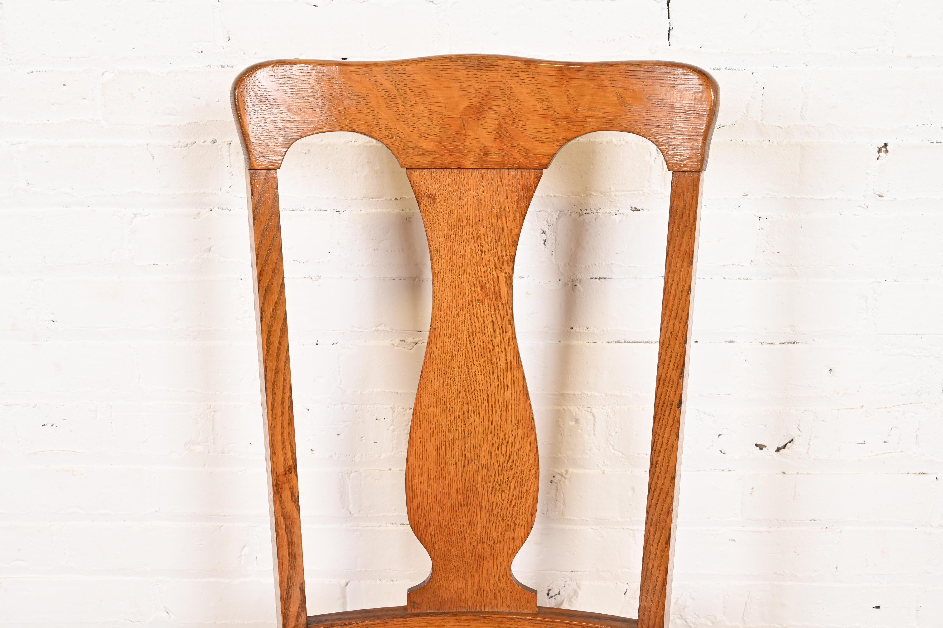 Antique Arts & Crafts Carved Oak and Leather Dining Chair, Circa 1900 For Sale 1