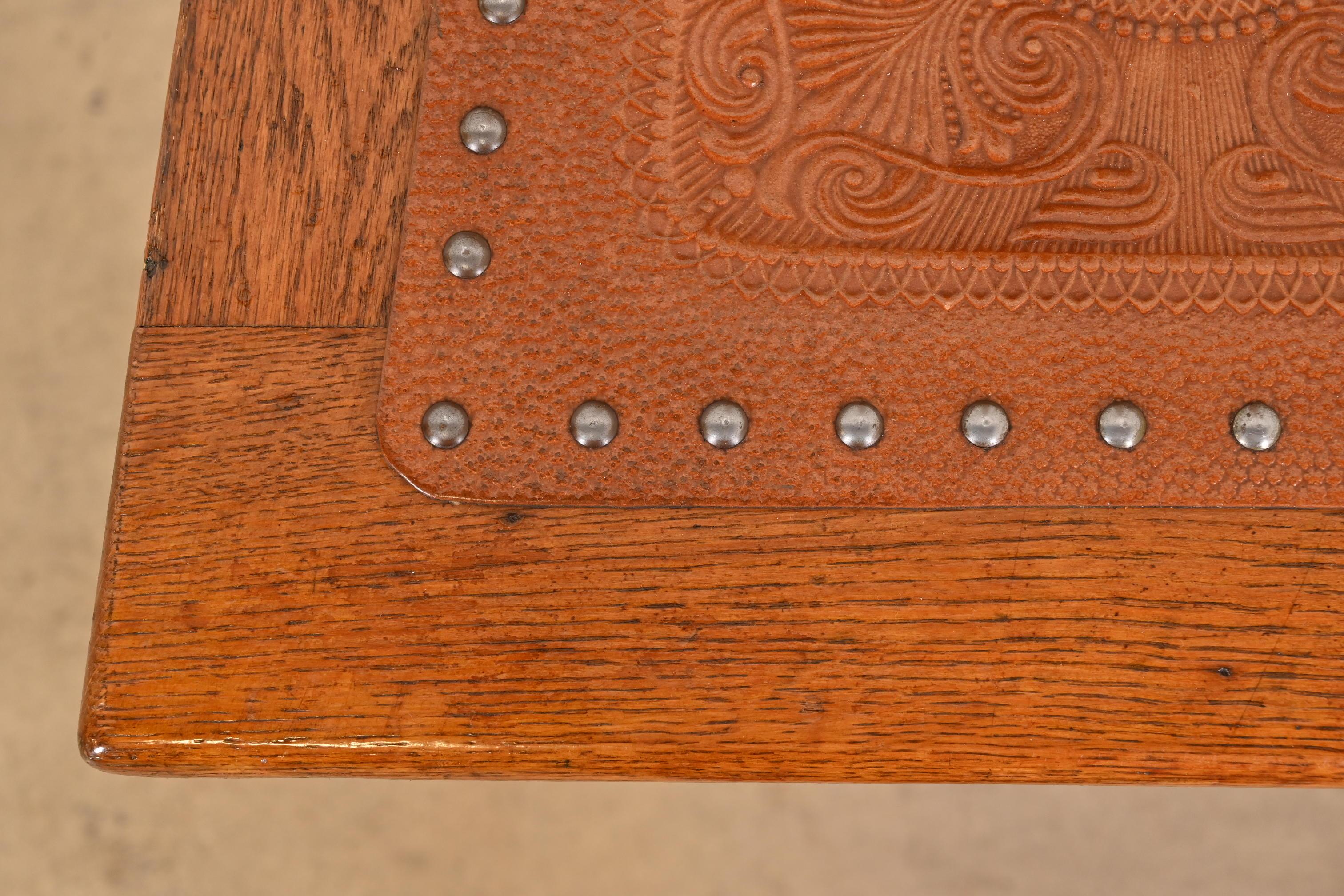 Antique Arts & Crafts Carved Oak and Leather Dining Chair, Circa 1900 For Sale 3