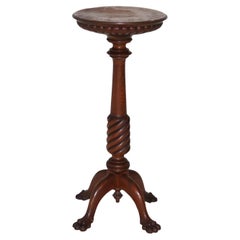 Antiguo soporte para plantas de roble tallado Arts & Crafts C1920