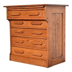Antique Arts & Crafts Carved Oak Five-Drawer Flat File or Chest of Drawers