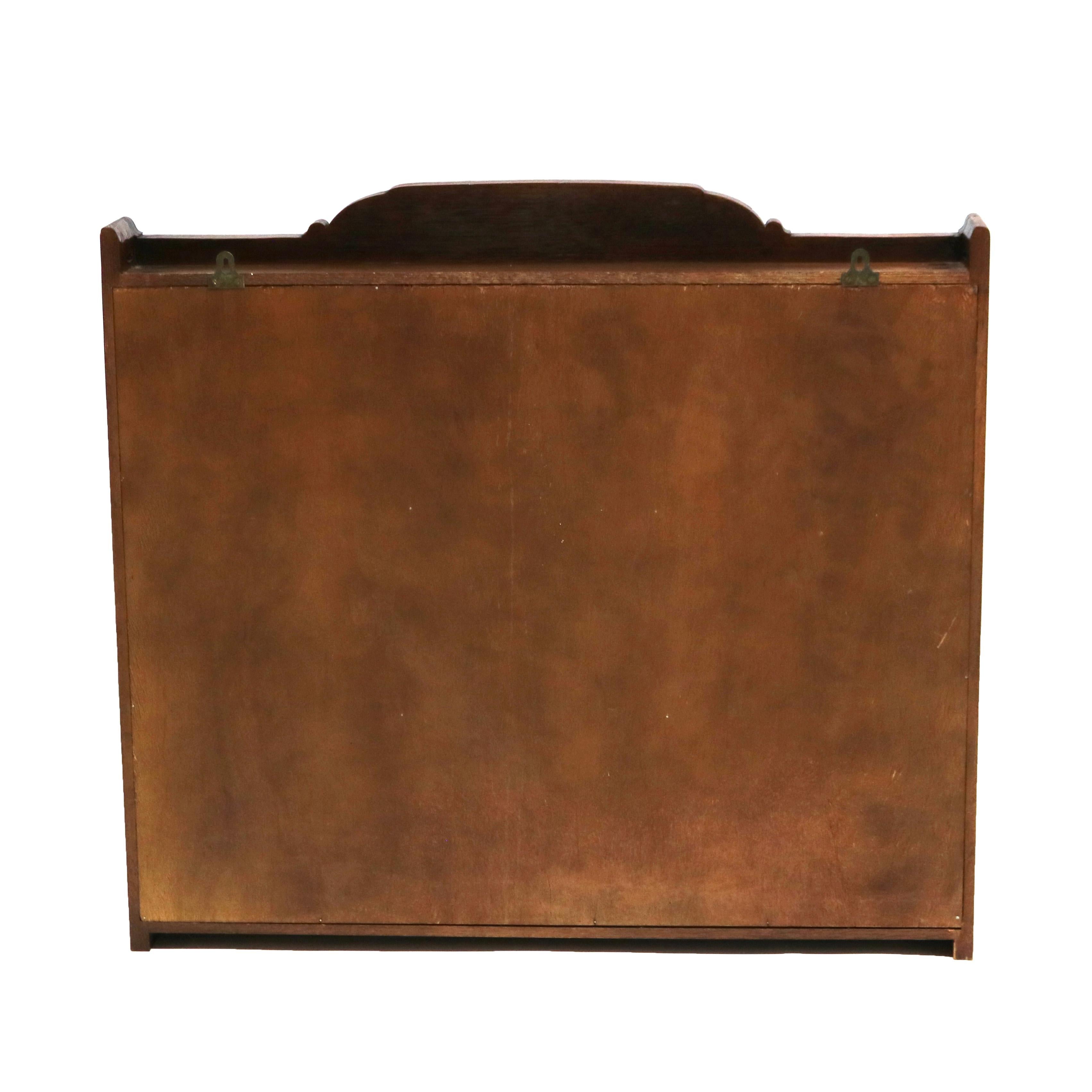 Antiguo estante para platos colgantes Arts & Crafts de roble tallado C1910 4