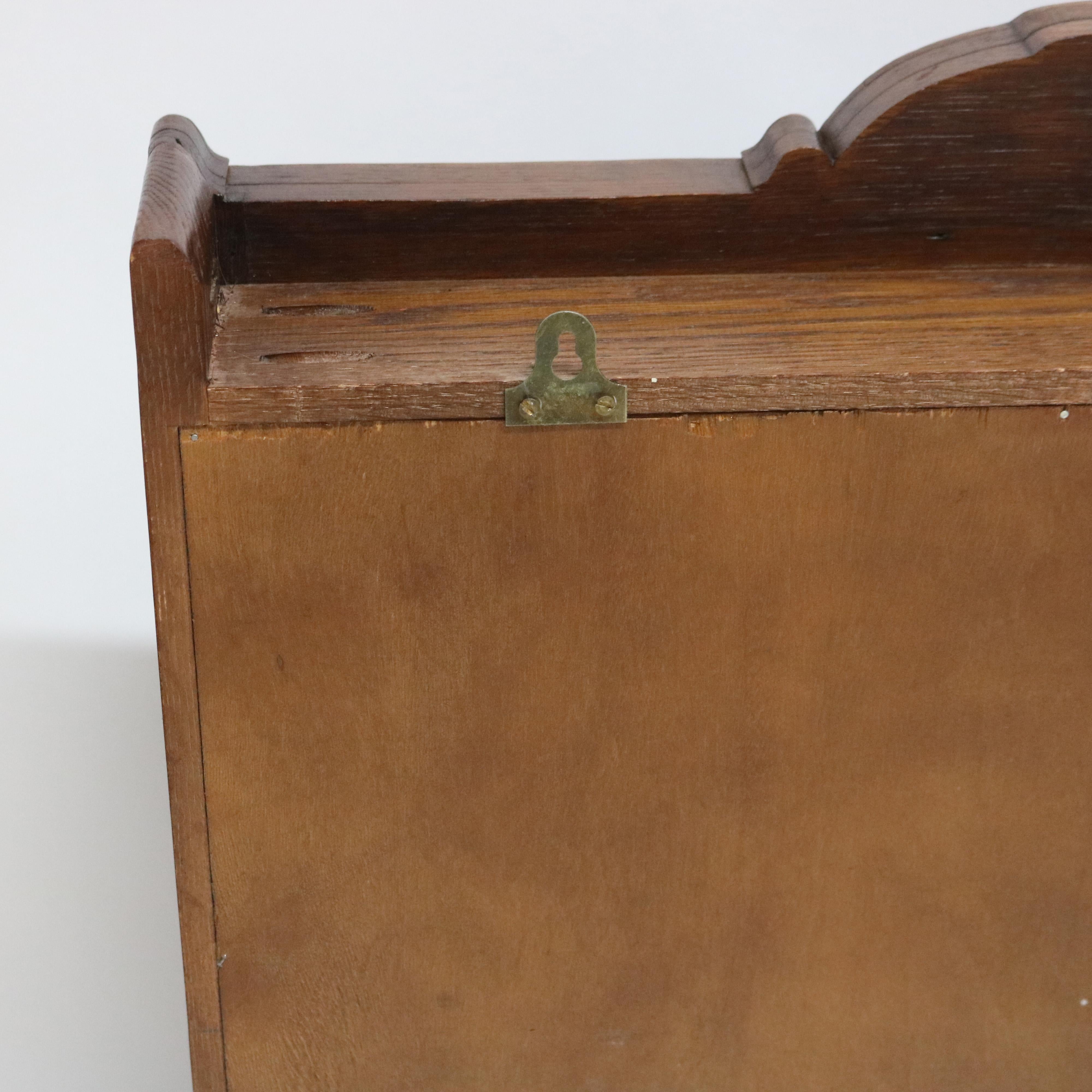 Antiguo estante para platos colgantes Arts & Crafts de roble tallado C1910 5