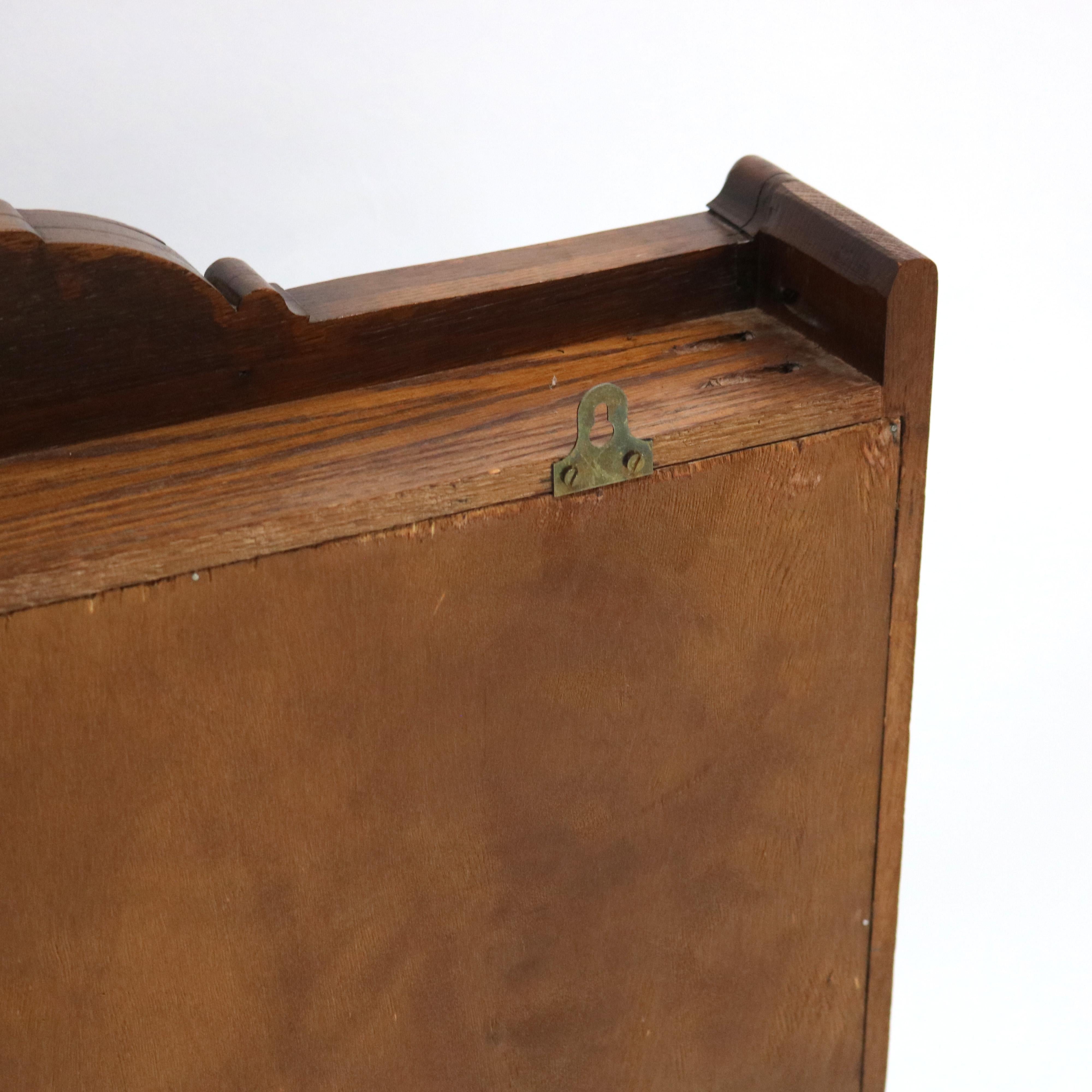 Antiguo estante para platos colgantes Arts & Crafts de roble tallado C1910 6