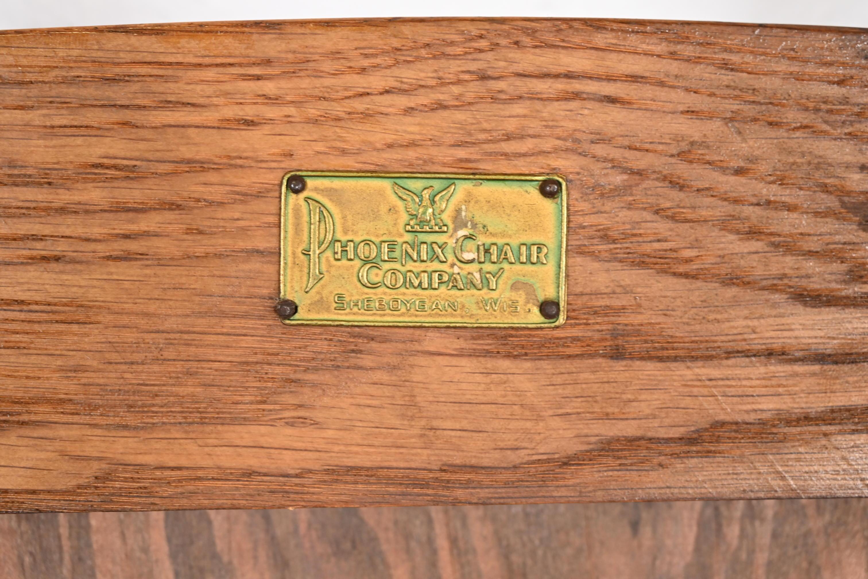Antique Arts & Crafts Carved Oak Lyre Back Folding Chair by Phoenix Chair Co. For Sale 5