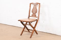 Antique Arts & Crafts Carved Oak Lyre Back Folding Chair by Phoenix Chair Co.