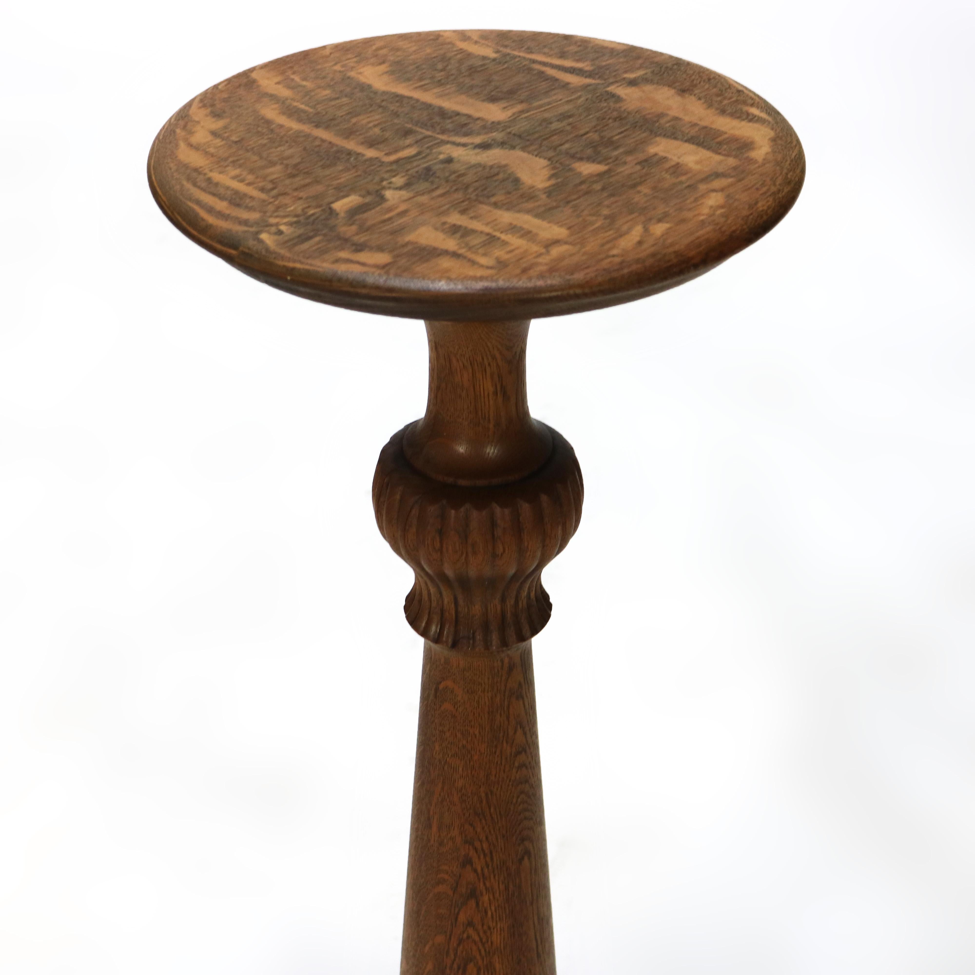 Arts and Crafts Antico supporto per piante in Oak Carved con elementi di melone C1920 in vendita