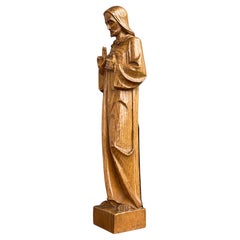 Antique Arts & Crafts Carved Oak Sculpture of Our Lord & Teacher Jesus by Borzo