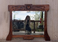 Antique Arts & Crafts Carved Oak Wall Mirror, circa 1920