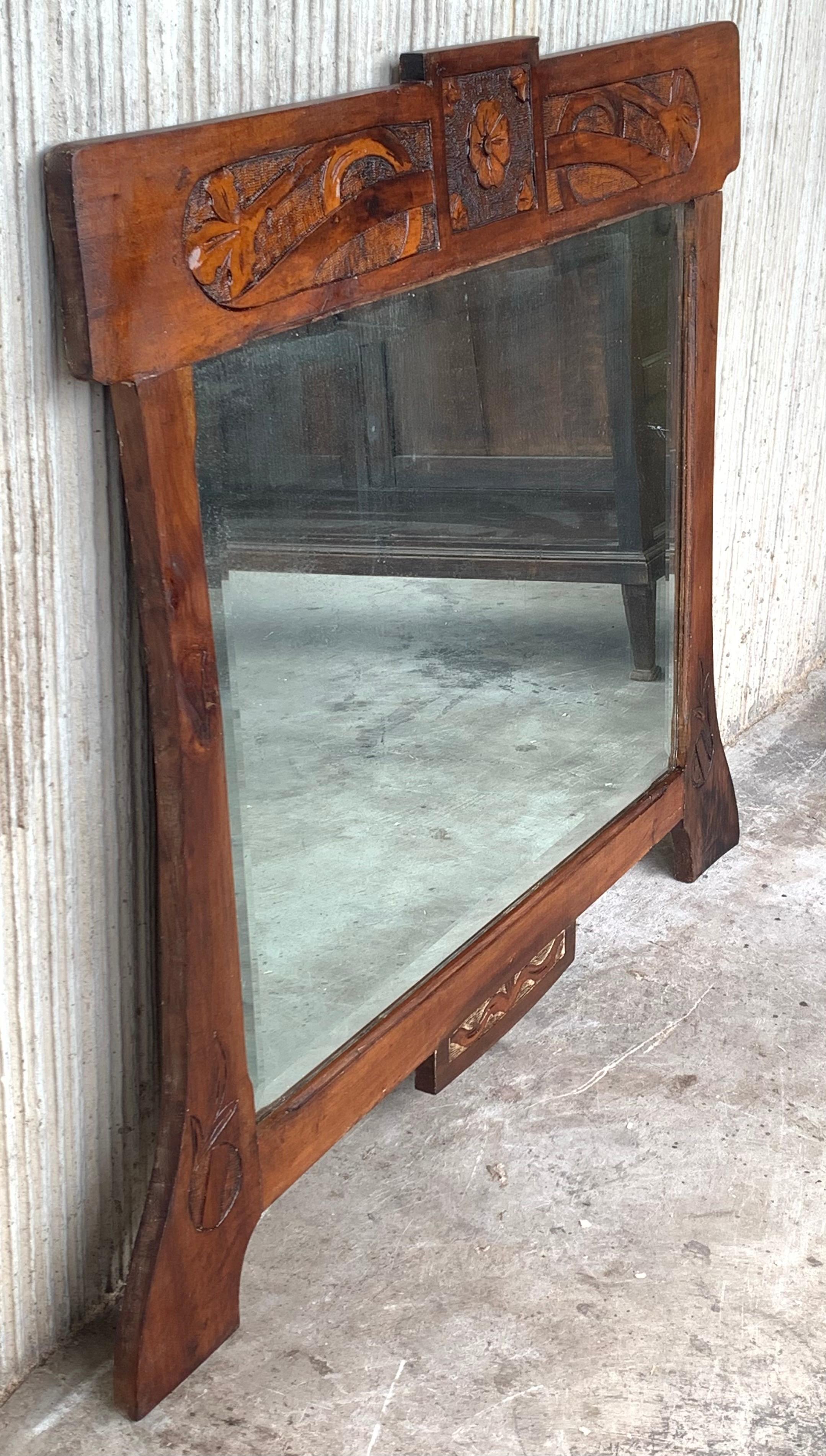 Arts and Crafts Antique Arts & Crafts Carved Oak Wall Mirror, circa 1920 For Sale